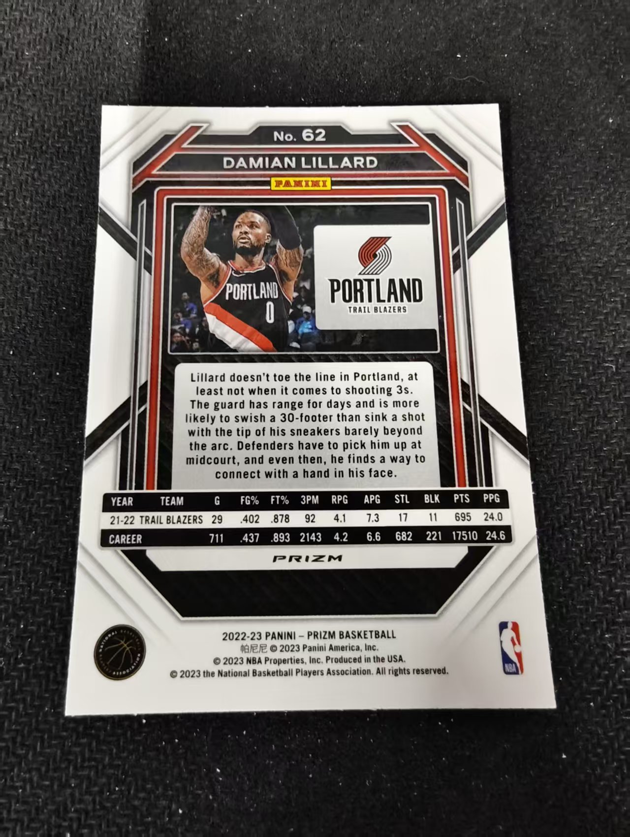 2022-23 Panini Prizm Damian Lillard 利拉德 开拓者 银折 PZ 划痕 边角瑕疵 #62
