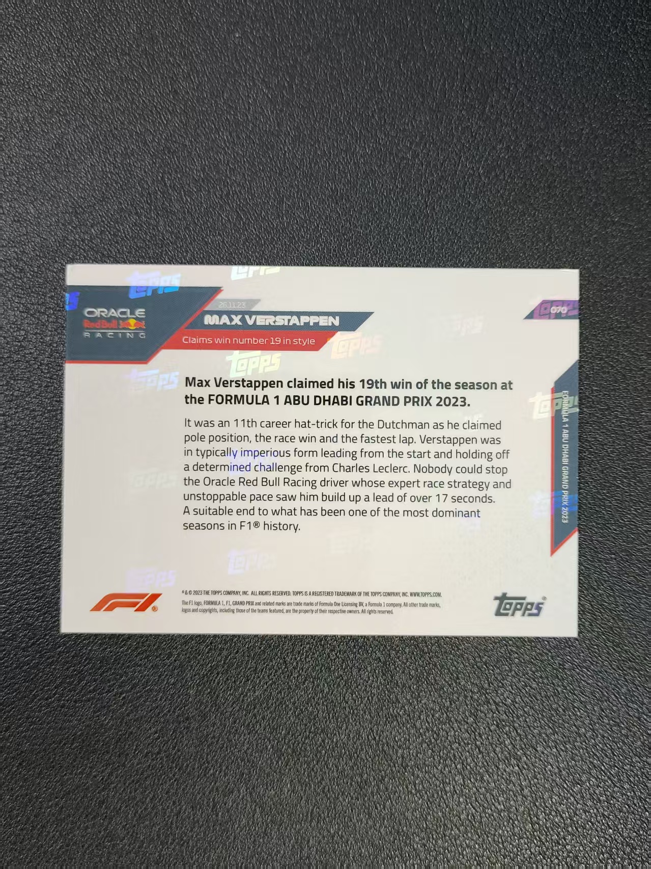 2023 Topps Now F1 Max Verstappen 维斯塔潘 红牛 卡品如图 出价前请仔细阅读描述 xyj