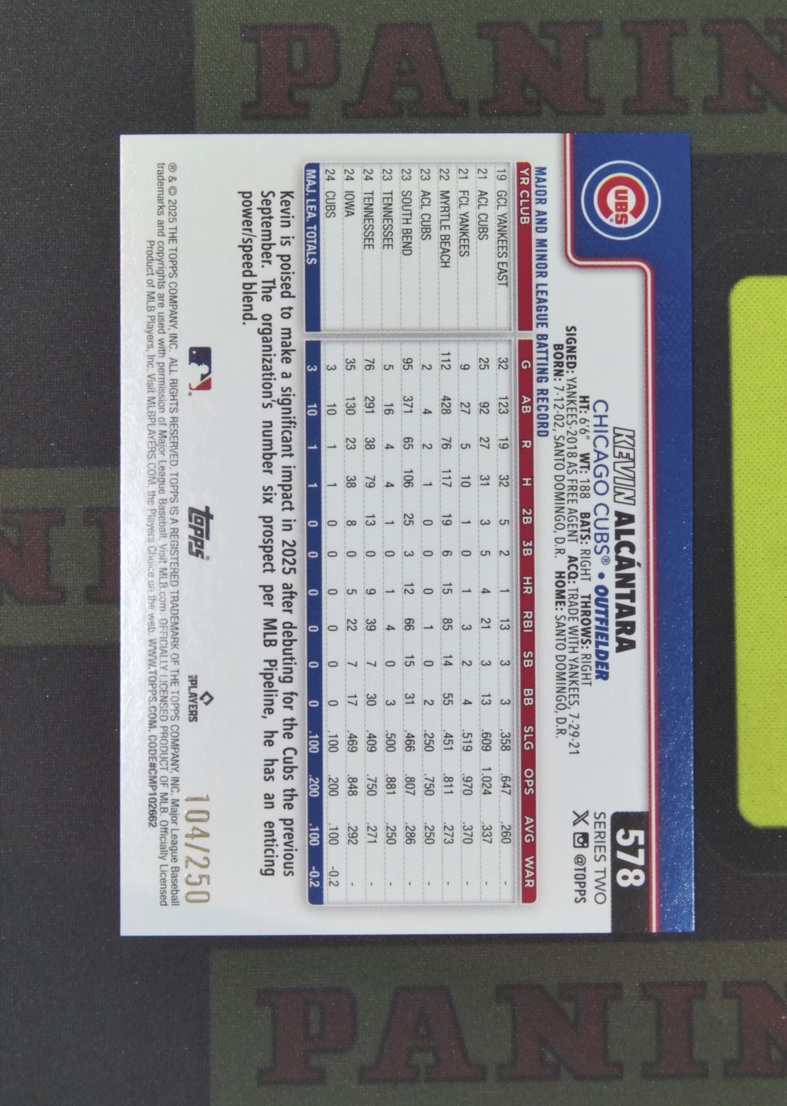 2025 Topps Series 2 Kevin Alcantara RC Nirvana Project 凯文 阿尔坎塔拉 芝加哥小熊 新秀 104/250 紫折 折射 S2 卡品如图 吴¥