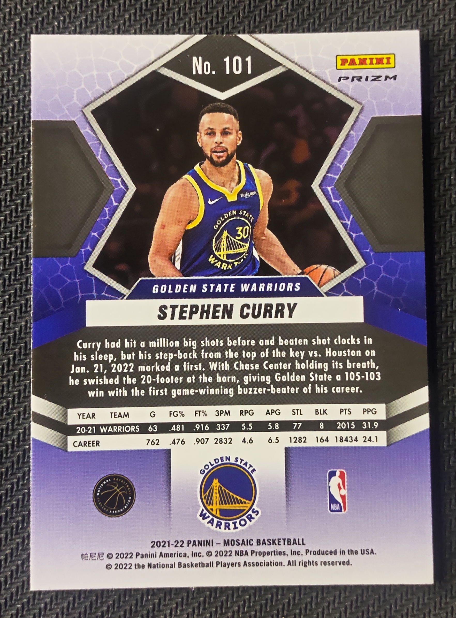 2021-22 Panini Mosaic Stephen Curry 斯蒂芬 库里 勇士 小学生 萌神 马赛克 银马赛克折 银折 折射 MVP 瑕疵如图