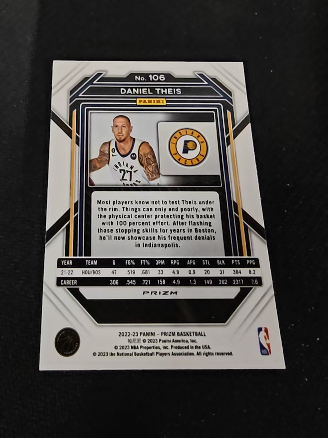 2022-23 Panini Prizm Daniel Theis 丹尼尔 泰斯 步行者 红波纹 PZ 划痕 边角瑕疵 #106