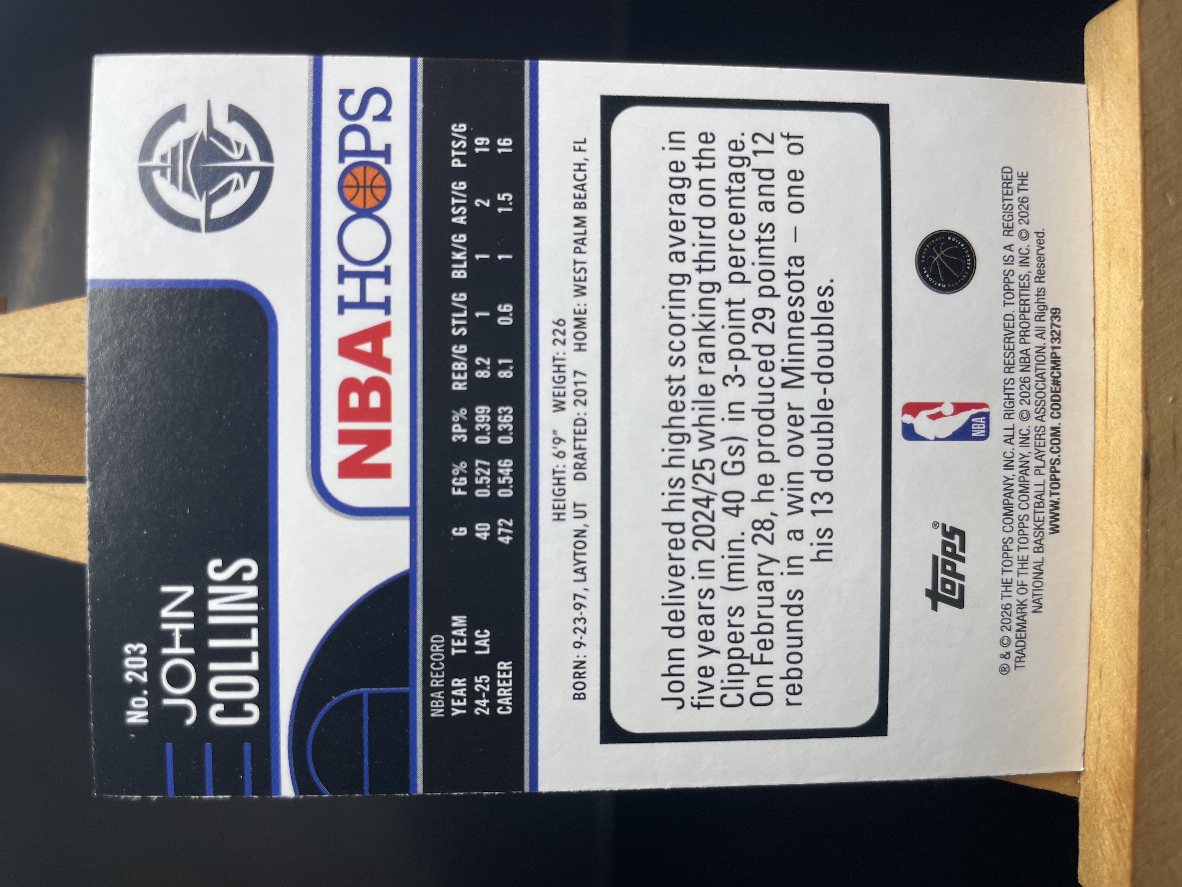 (A4) 2026 TOPPS NBAHOOPS 折射 约翰 科林斯 快船 近期大热球星 收藏凑套必备 卡品如图 !!!