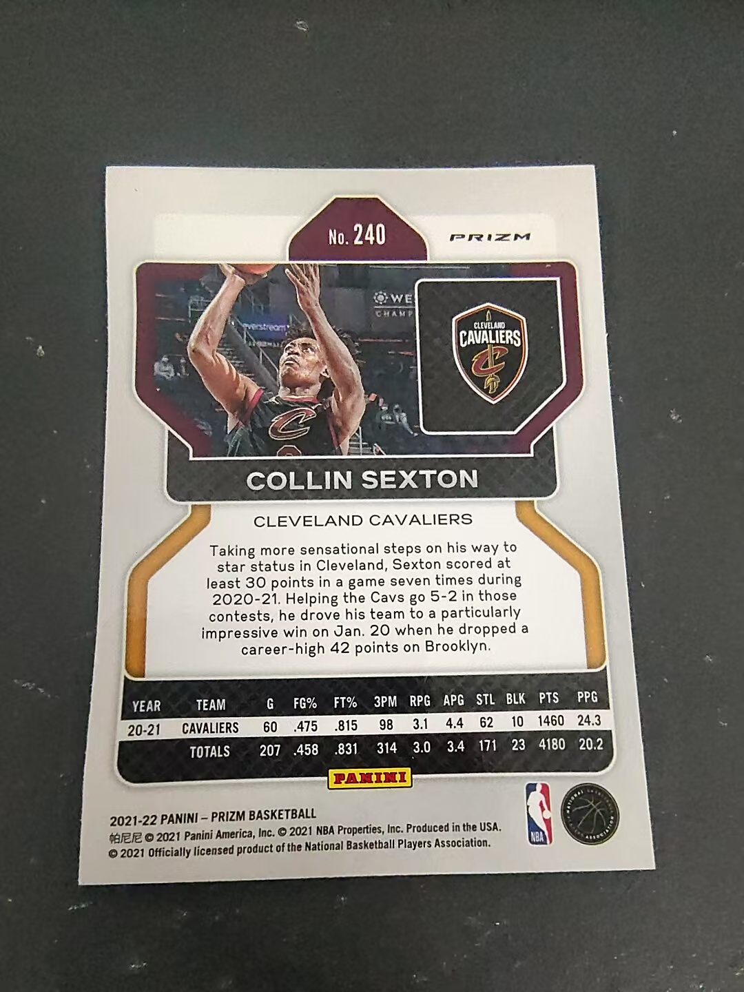 【可合并,不累计】2021-22 Panini Prizm Collin Sexton 克林 塞克斯顿 骑士 红波纹 PZ 划痕 边角瑕疵 #240