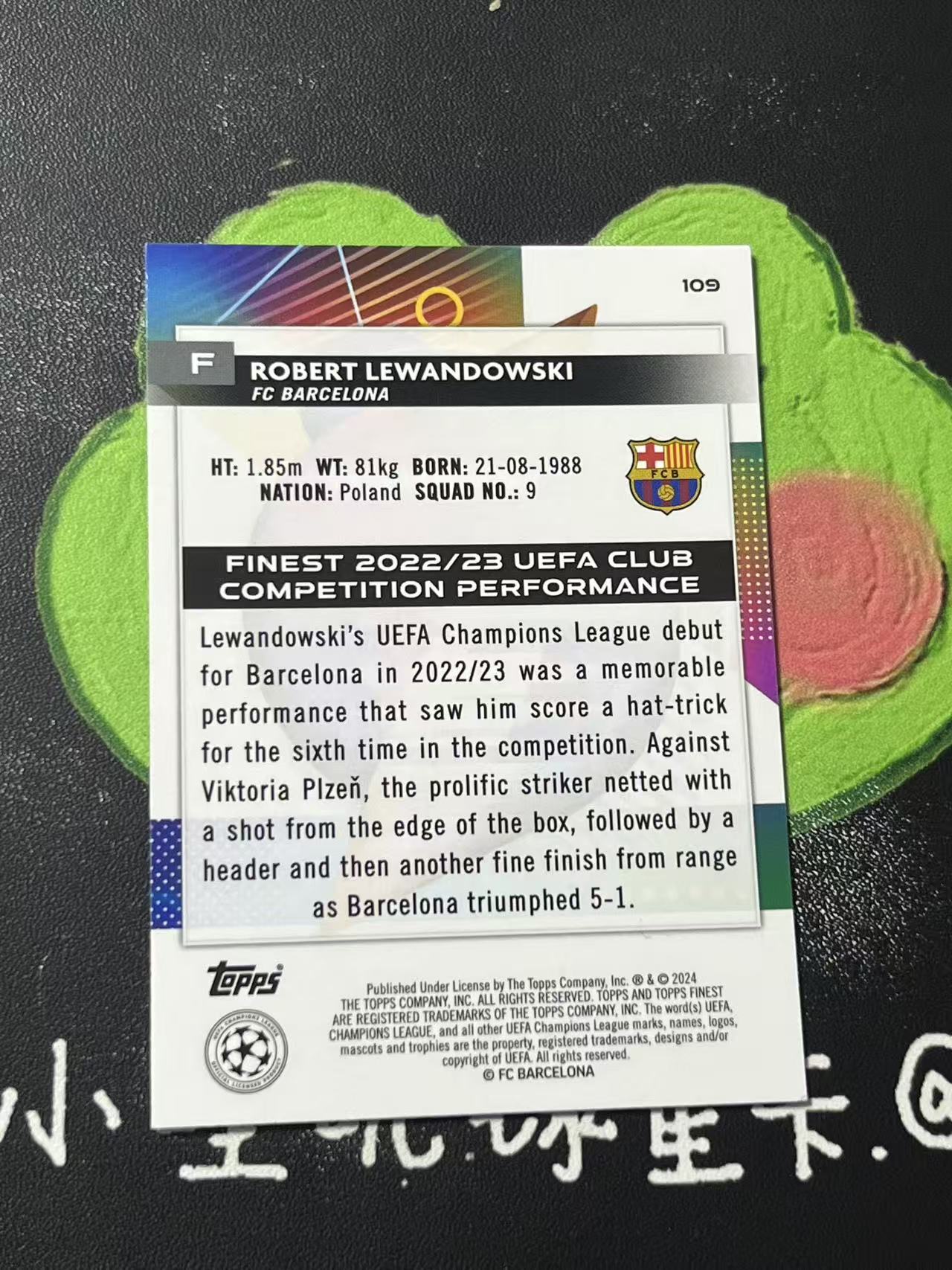 2024 Topps Finest Robert Lewandowski 欧冠 巴塞罗那 莱万多夫斯基 150编 微瑕如图【ZYP代拍】北凉