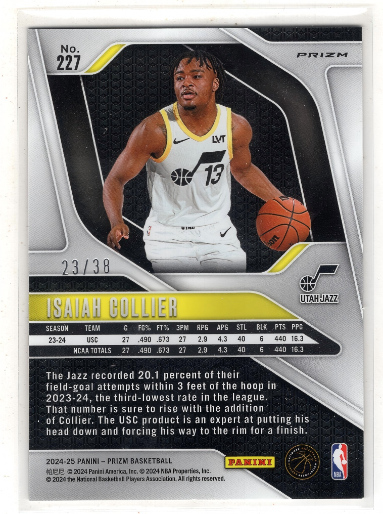 2024-25 Panini Prizm Isaiah Collier RC 【来拆波卡】爵士 以赛亚 科利尔 新秀 白波纹折 银折 38编 jjdk