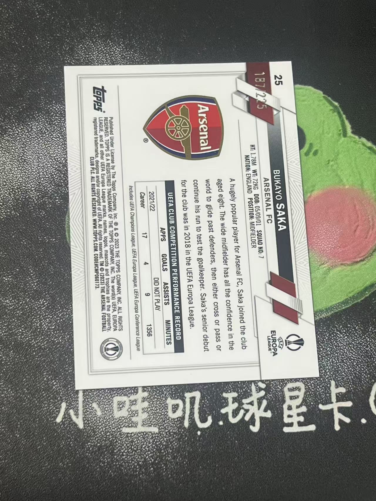 2023 Topps Chrome Bukayo Saka 欧冠 阿森纳 布卡约 萨卡 225编 英格兰 微瑕如图【ZYP代拍】LS90