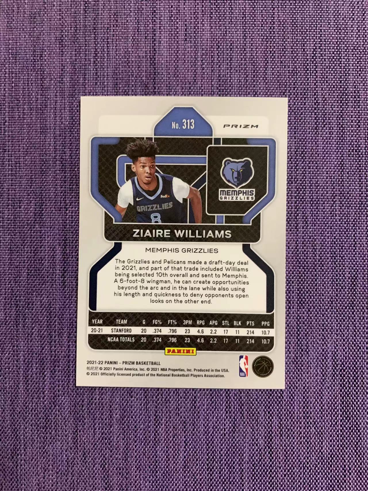 2021-22 Panini Prizm 新秀RC 白碎冰折Ziaire Williams 扎伊尔宰伊尔