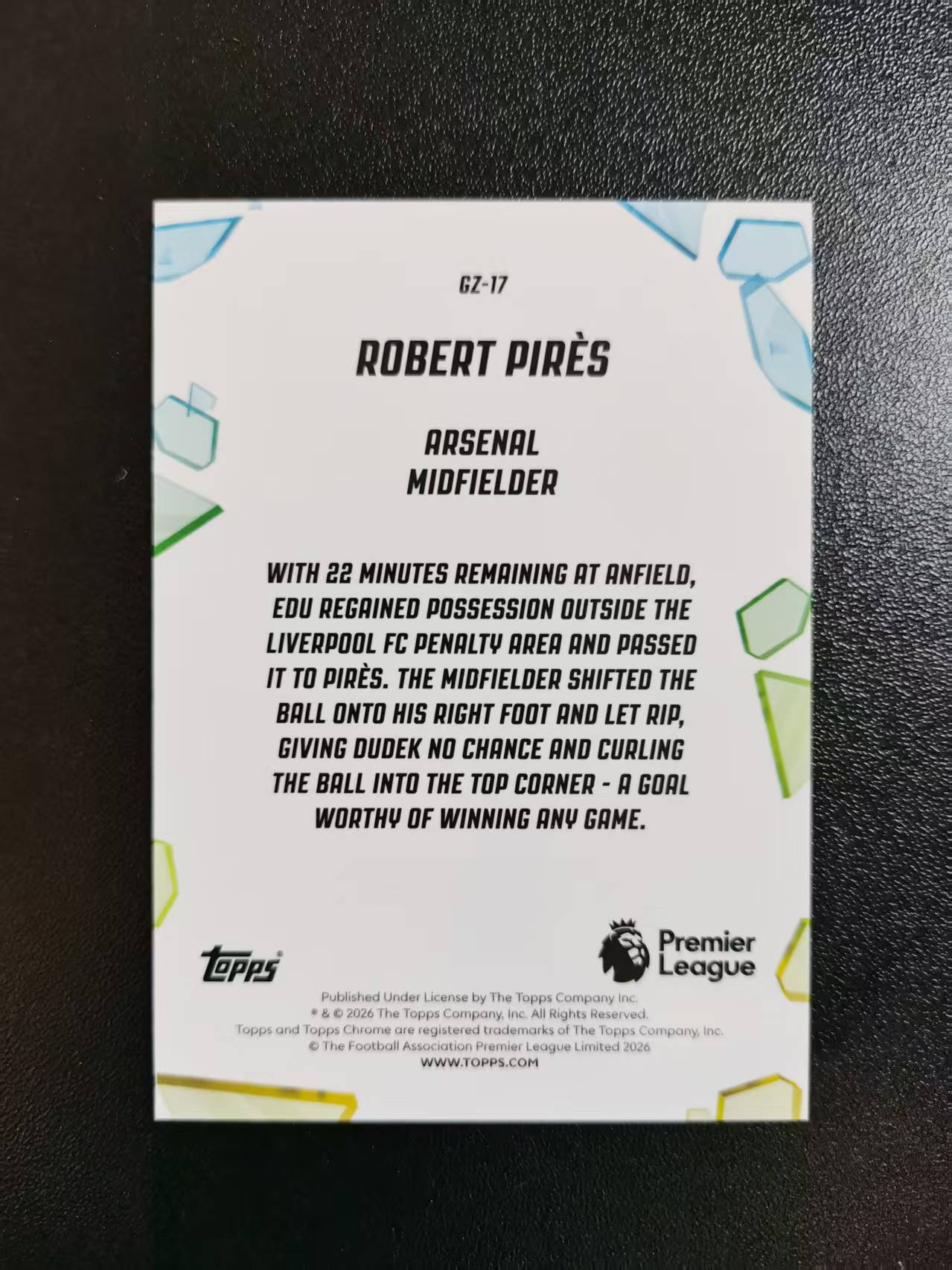 2026 Topps Chrome Robert Pires 皮雷 阿森纳传奇 TC英超 神仙球 银折 收藏凑套 卡品如图 免费代拍CC01