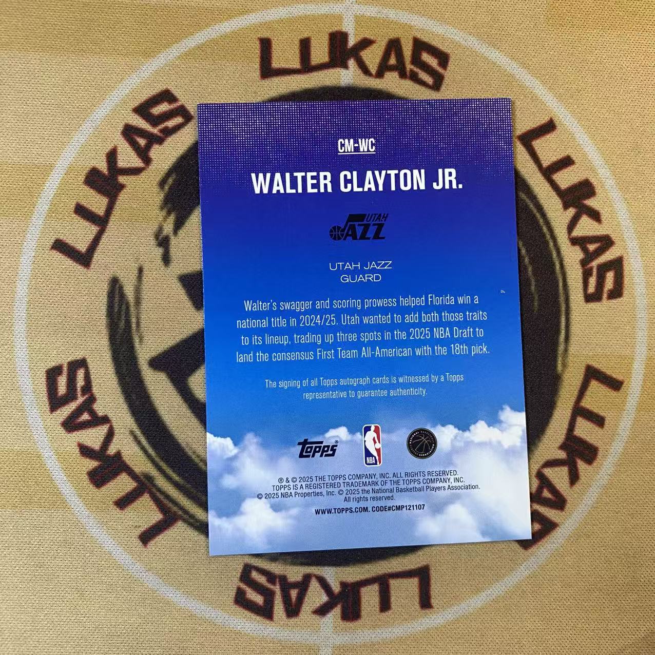 撸卡厮 Lukas 2025 Topps 爵士 潜力新秀 小沃尔特 克莱顿 Walter Clayton 新秀 签字卡 新秀签(za)