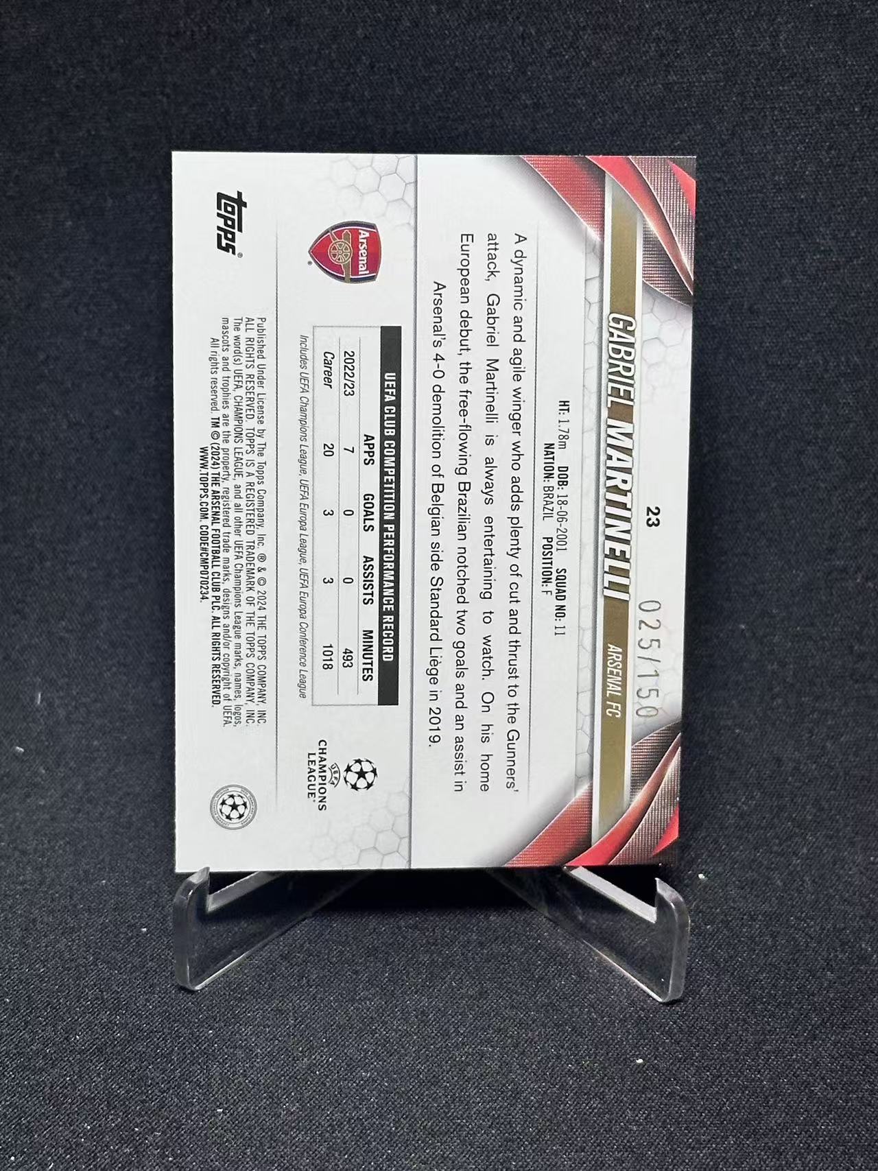 2024 Topps UEFA Champions League Gabriel Martinelli 【哆哆卡社】加布里埃尔·马丁内利 150编 欧冠 卡品如图