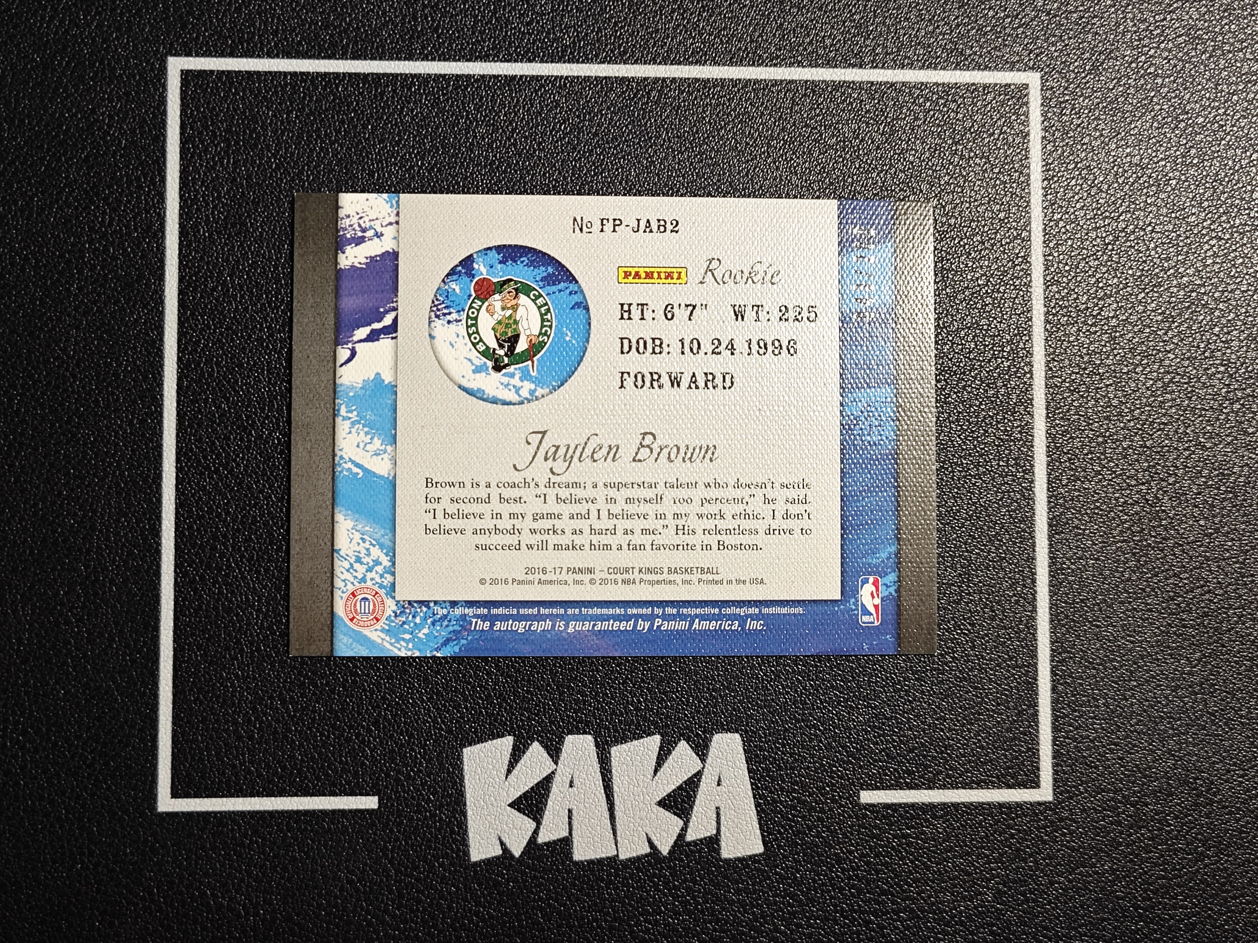 【KAKA】2016-17 Panini Court Kings Jaylen Brown 油画 凯尔特人 新秀 RC 杰伦 布朗 200编 卡签 黑笔签 FP签 签字 景艺