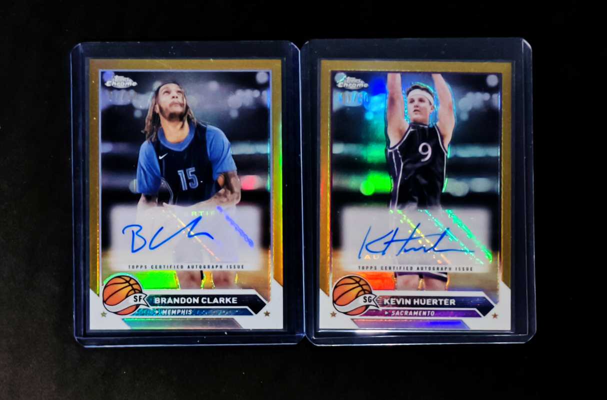 2024 Topps Chrome Kevin Huerter 国王 凯文-赫尔特 灰熊 布兰登-克拉克 金折 签字 贴签 带编 首编 限量01/50 /50 2张lot 打包 实卡很美 专收必备