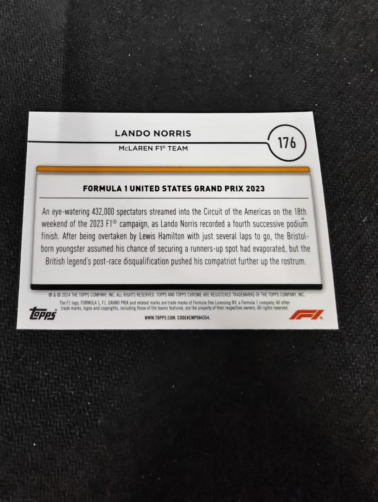 2024 Topps Chrome F1 Lando Norris 诺里斯 迈凯伦 划痕 边角瑕疵 #176