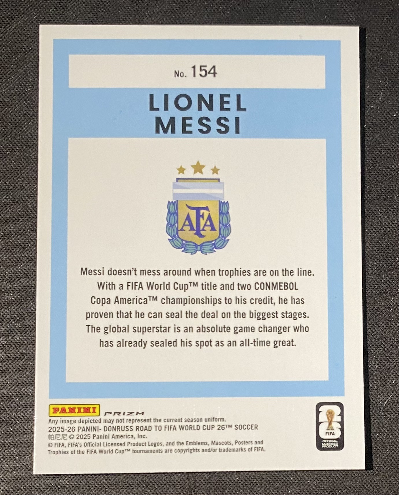 2025-26 Panini Donruss Lionel Messi 【来拆波卡】杜蕾斯 阿根廷 球王 梅西 Optic 银折 2 jjdk