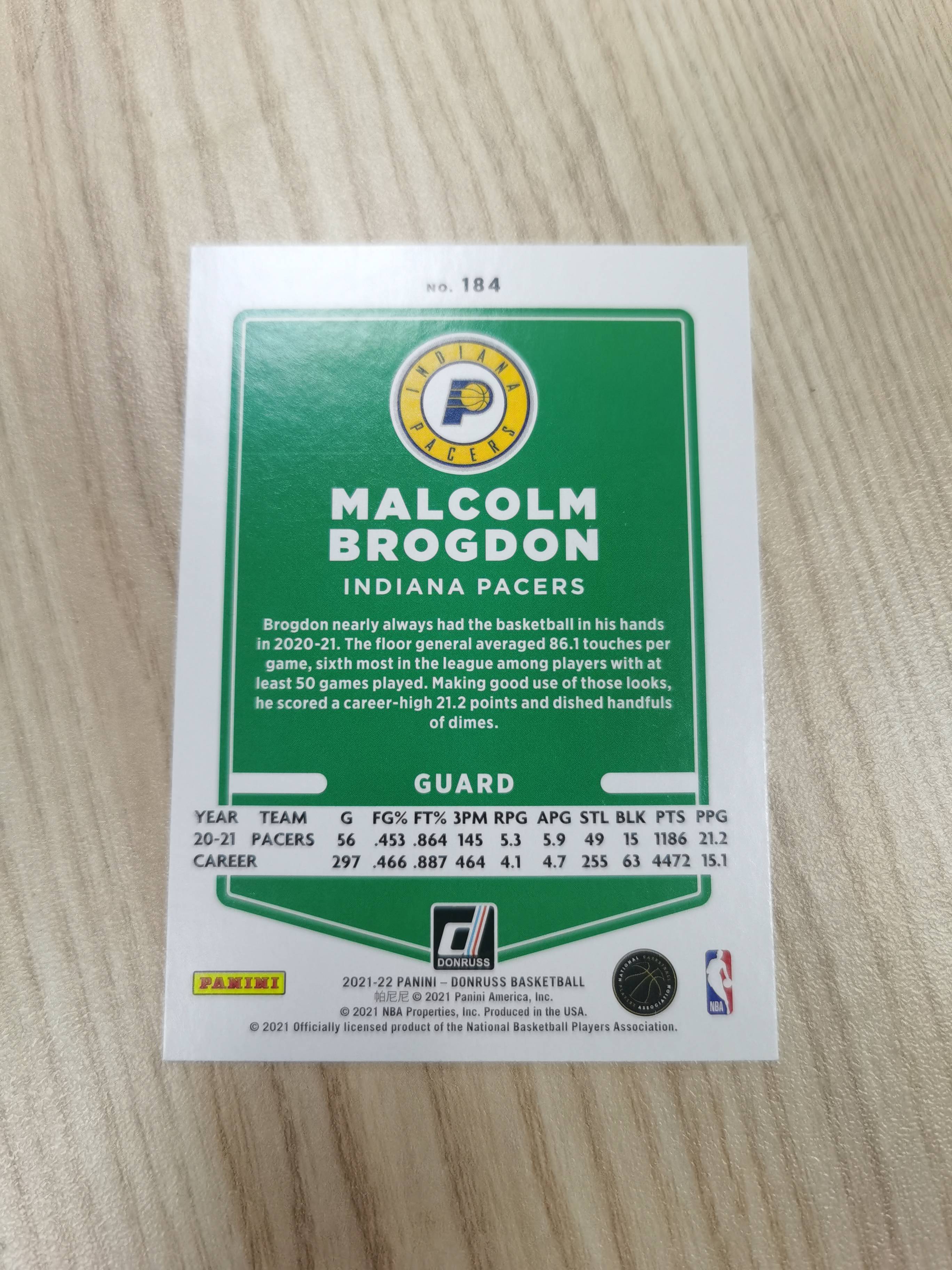 2021-22 Panini Donruss Malcolm Brogdon 2021-22 马尔科姆·布罗格登 杜蕾斯 2017赛季最佳新秀及新秀一阵 180俱乐部成员 凯尔特人 步行者极具收藏价值