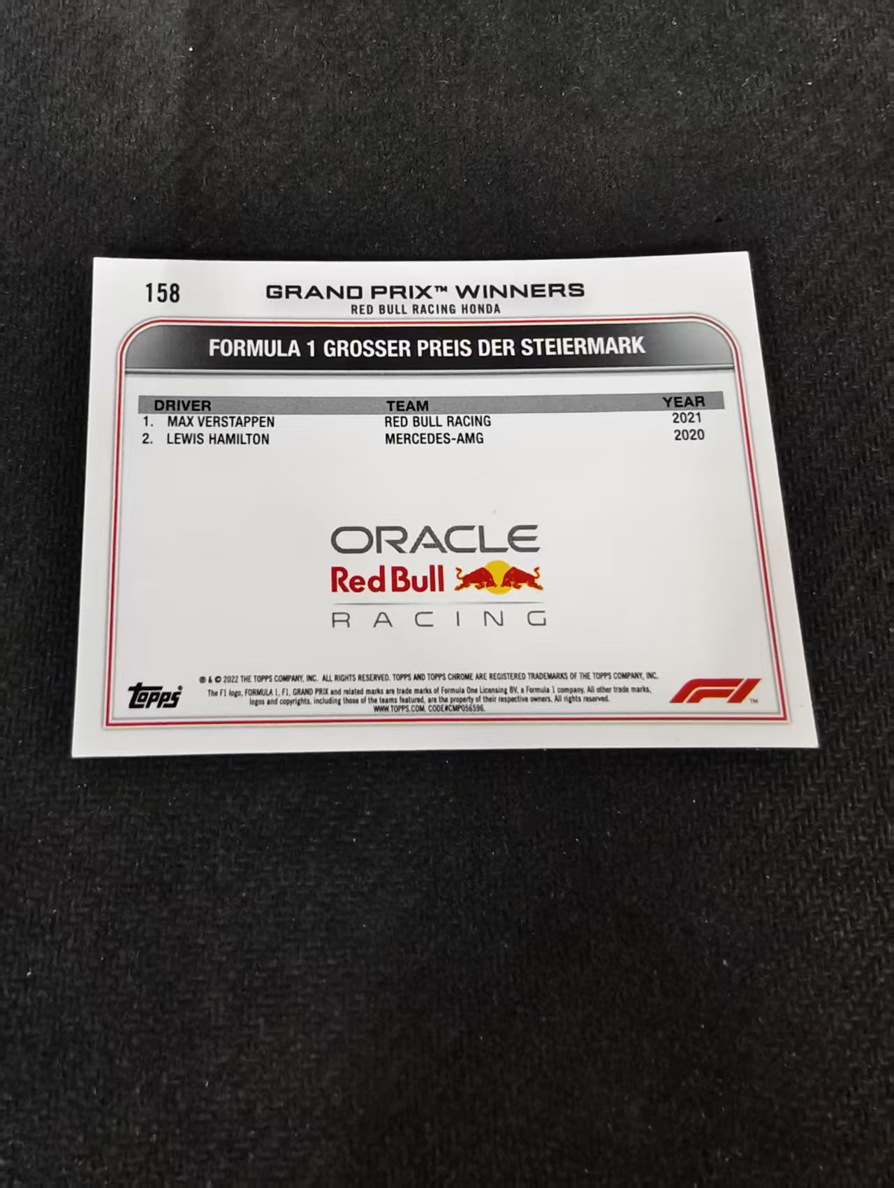 2022 Topps Chrome F1 Max Verstappen 维斯塔潘 红牛 划痕 边角瑕疵 #158