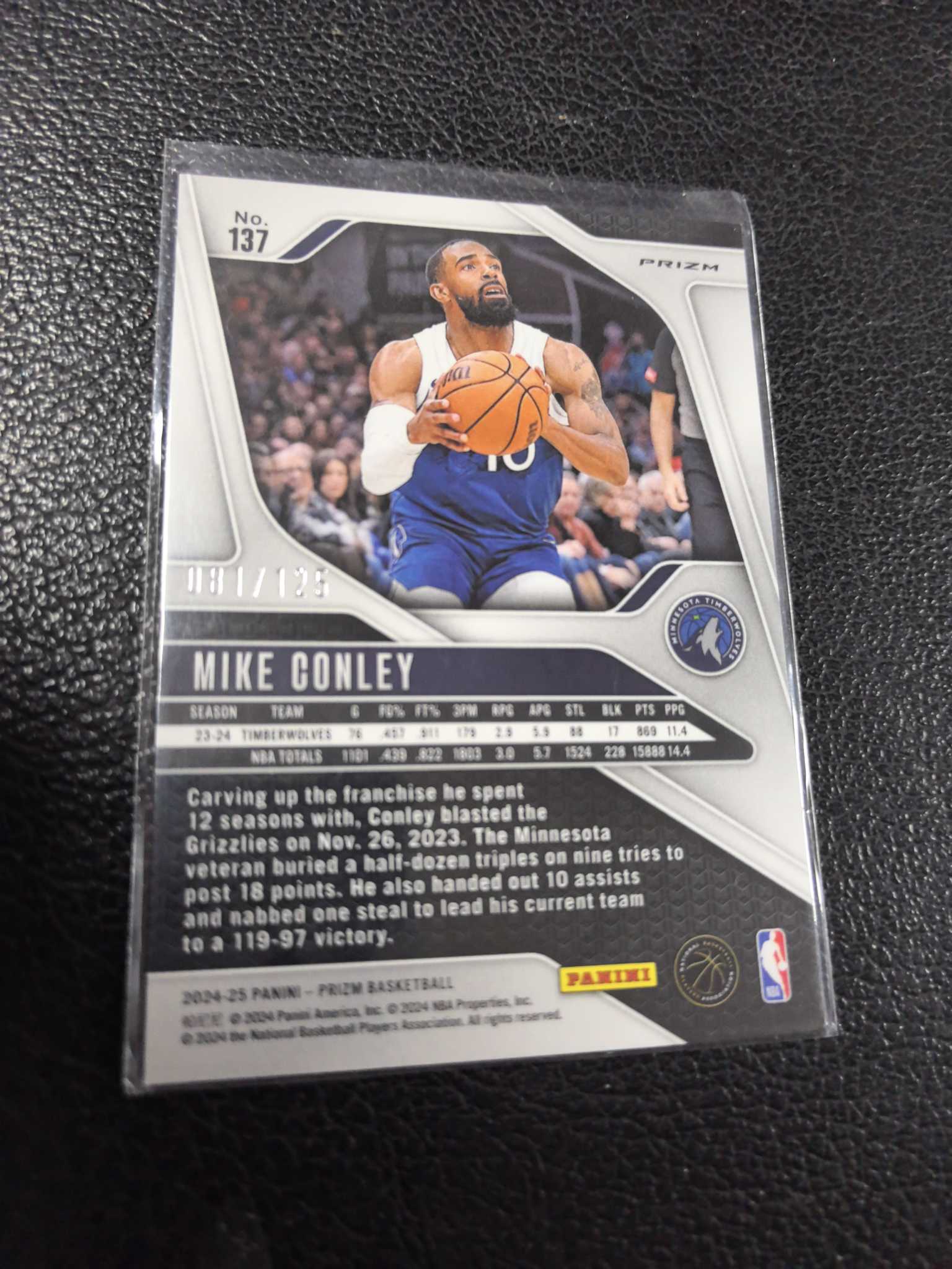 2024-25 麦克 康利 125编 灰熊 泡泡折 橙折 prizm 10-9