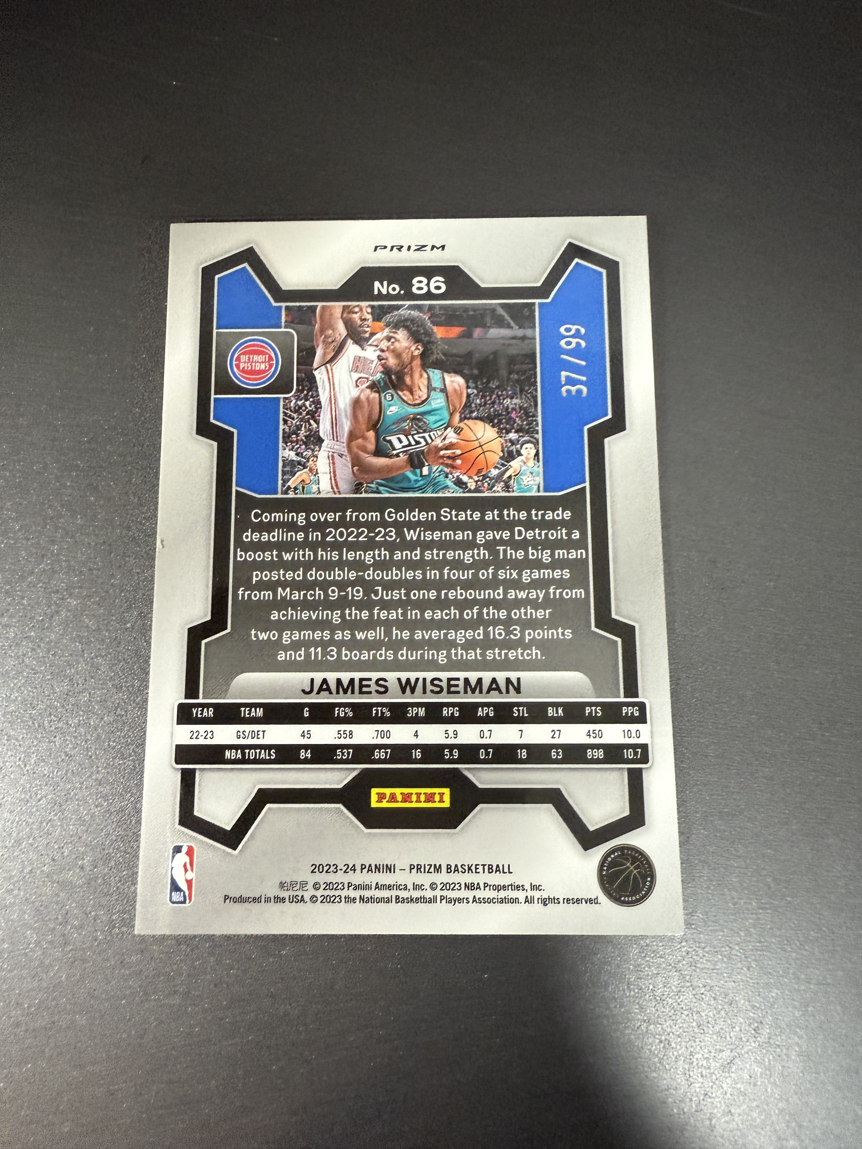 2023-24 Panini Prizm James Wiseman 詹姆斯 怀斯曼 紫折 99编 w