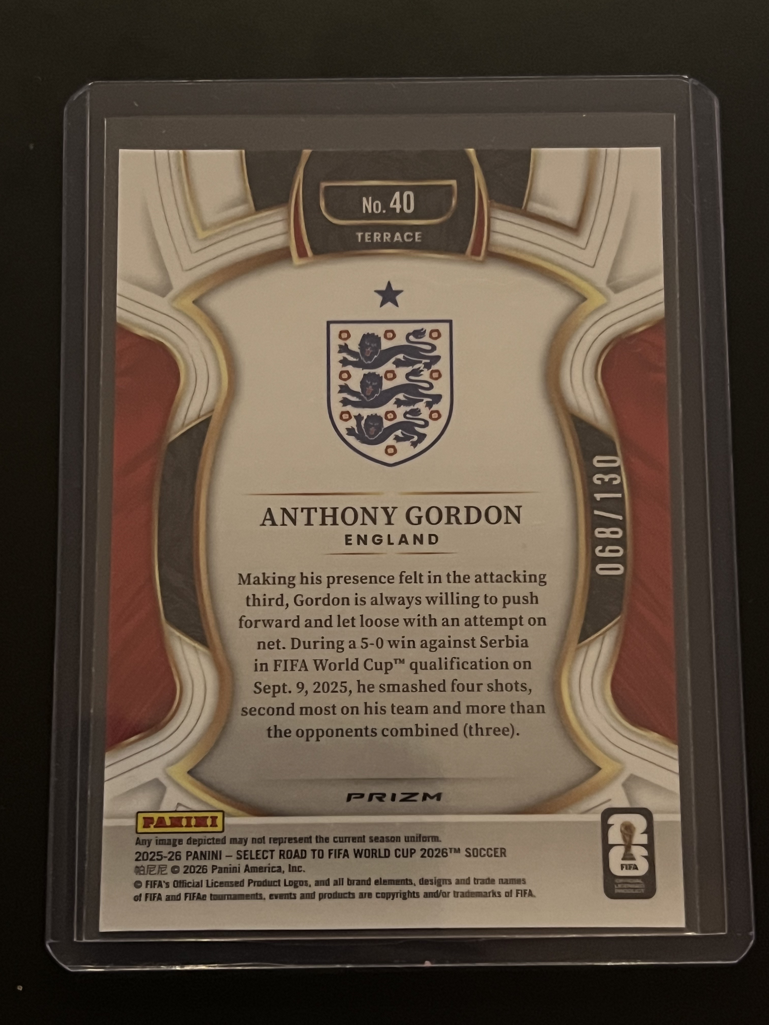 2025-26 Panini Select Anthony Gordon #40 英格兰 安东尼·戈登 130编 一级 黄格子 折射卡!!巴萨新人 潜力新星 未来可期!!凑套必备!!