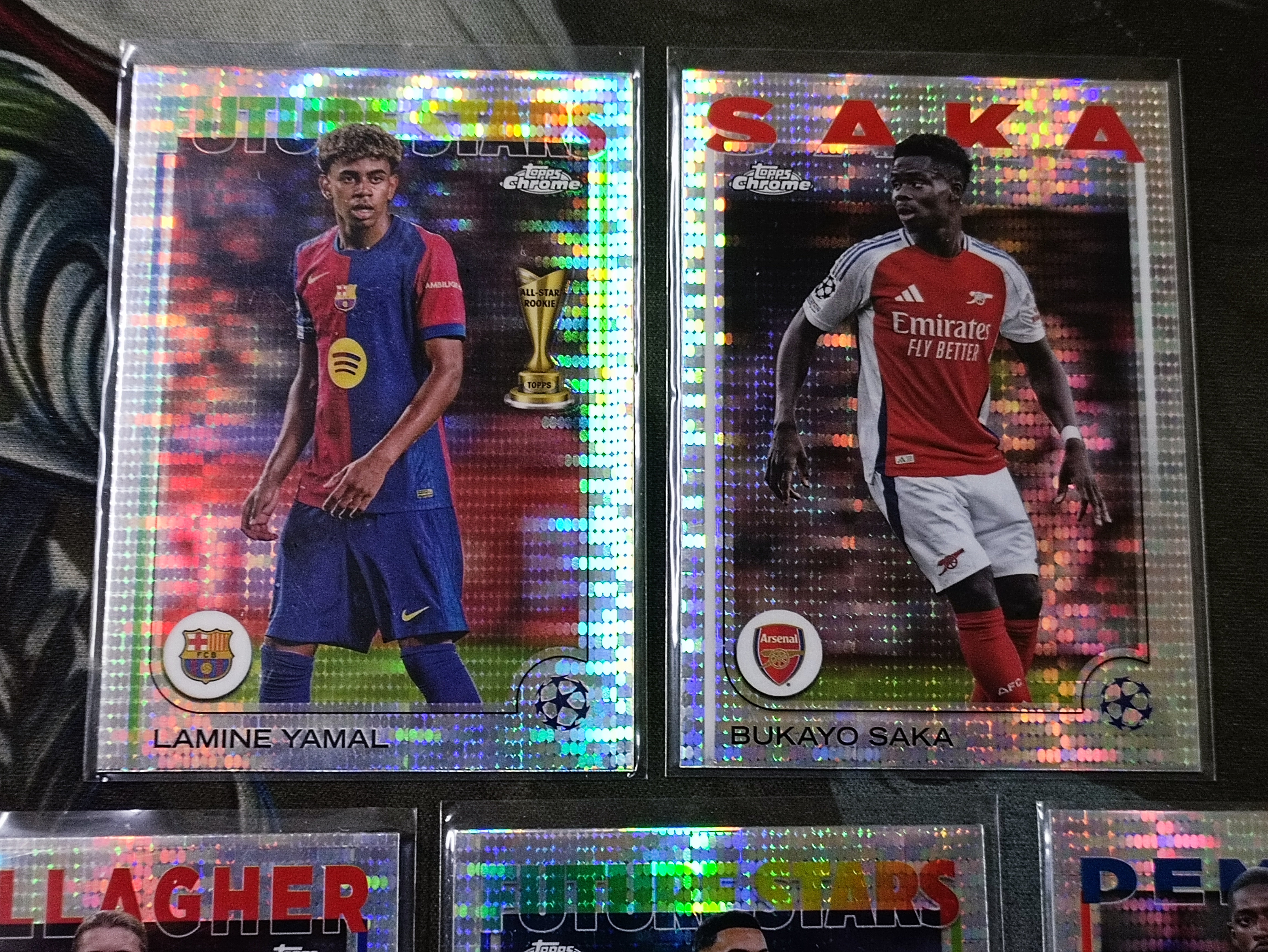 2025 Topps Chrome Lamine Yamal 拉明 亚马尔 FUTURE STARS/萨卡 SAKA 脉冲折 打包5张lot 欧冠足球 巴塞罗那(打包不保卡品)《苏州卡通》X【FN】