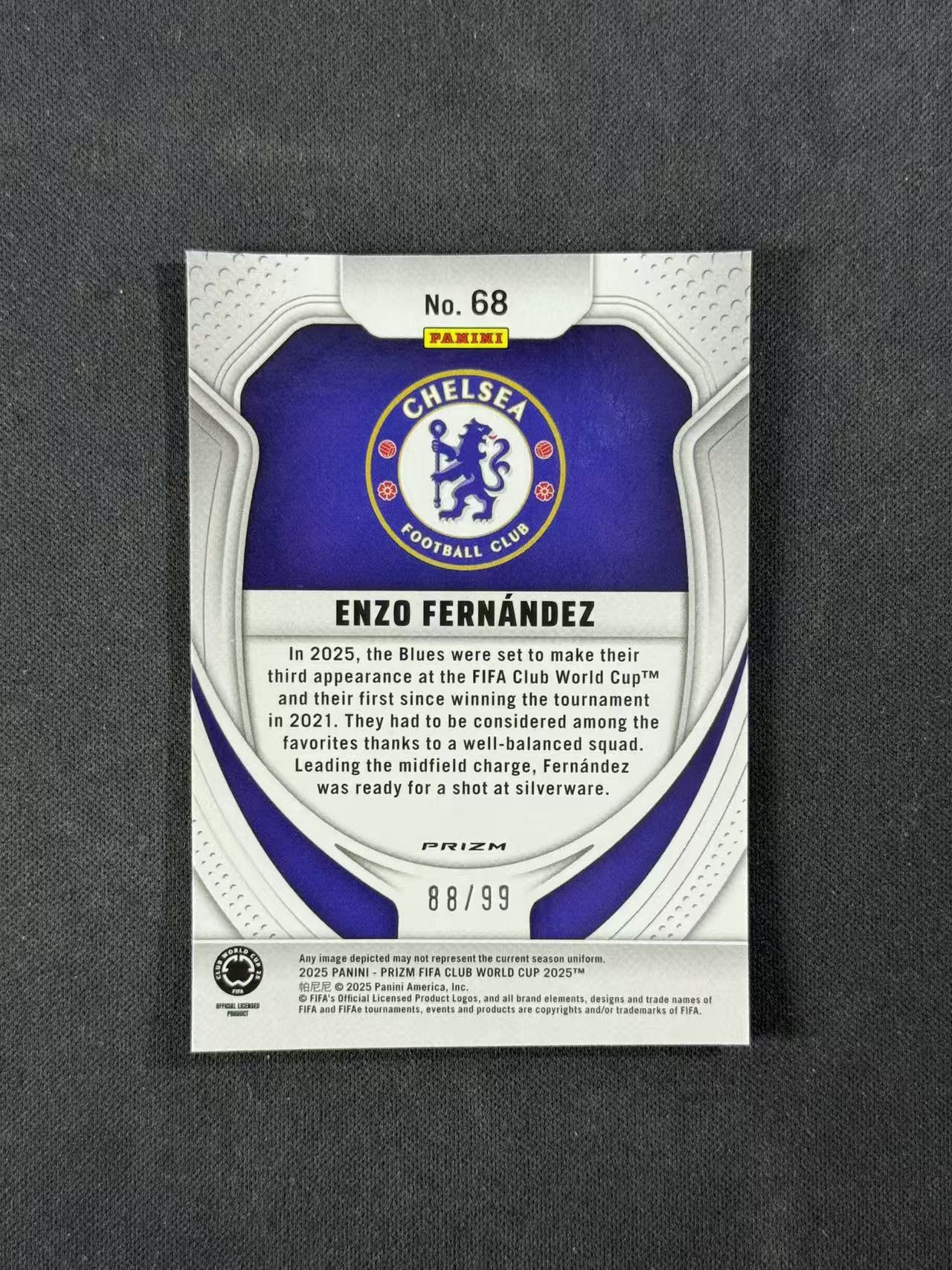 2025 Panini Prizm Enzo Fernández 【林林拍卖拜仁】pz系列 世俱杯 切尔西 恩佐费尔南德斯 88/99编 紫波纹折 base