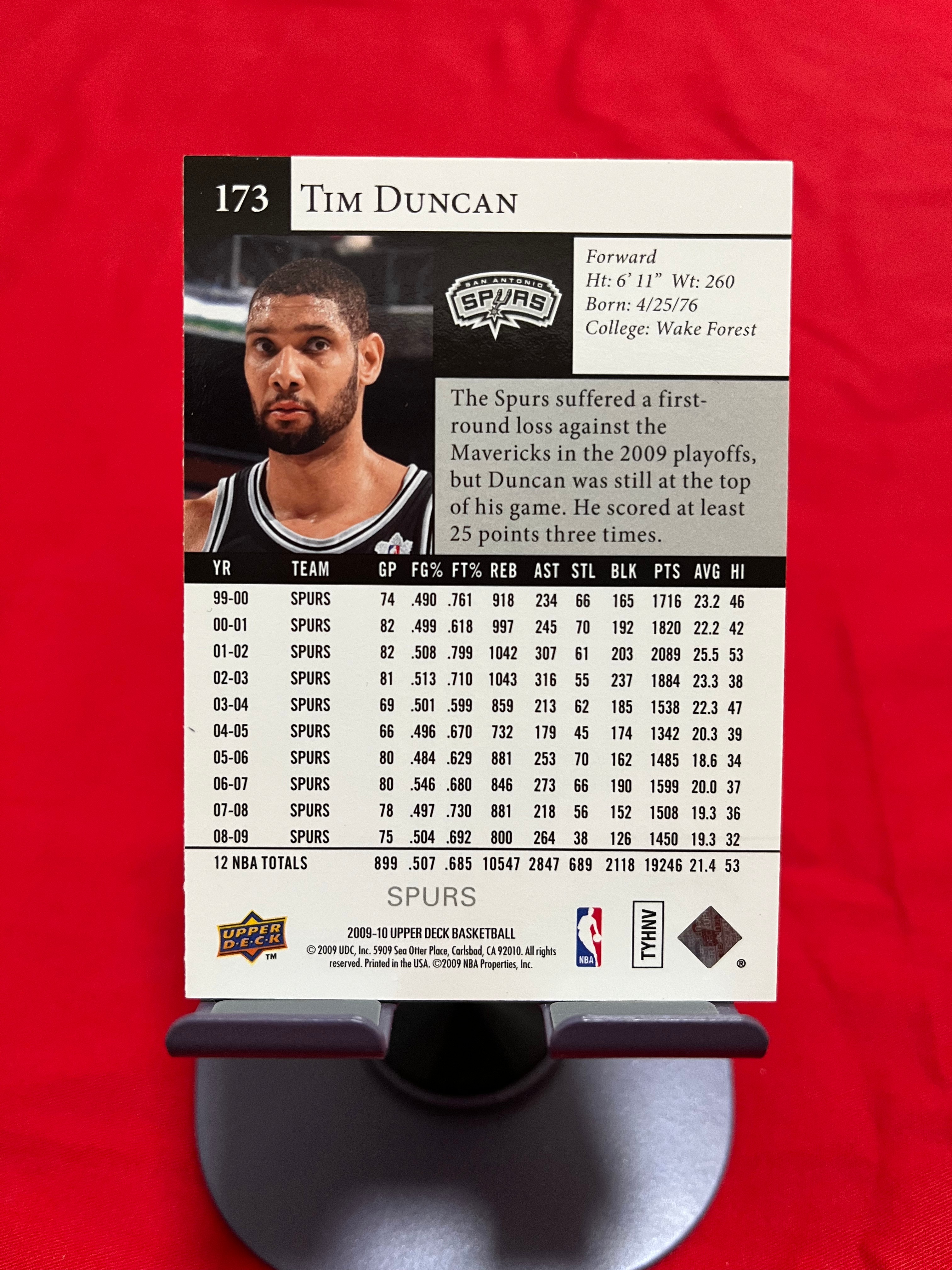 2009-10 Upper Deck 老卡 老特 Tim Duncan 蒂姆 邓肯 石佛 马刺【选图经典 与姚明对决】【边角瑕疵如图 介意勿拍】#1107