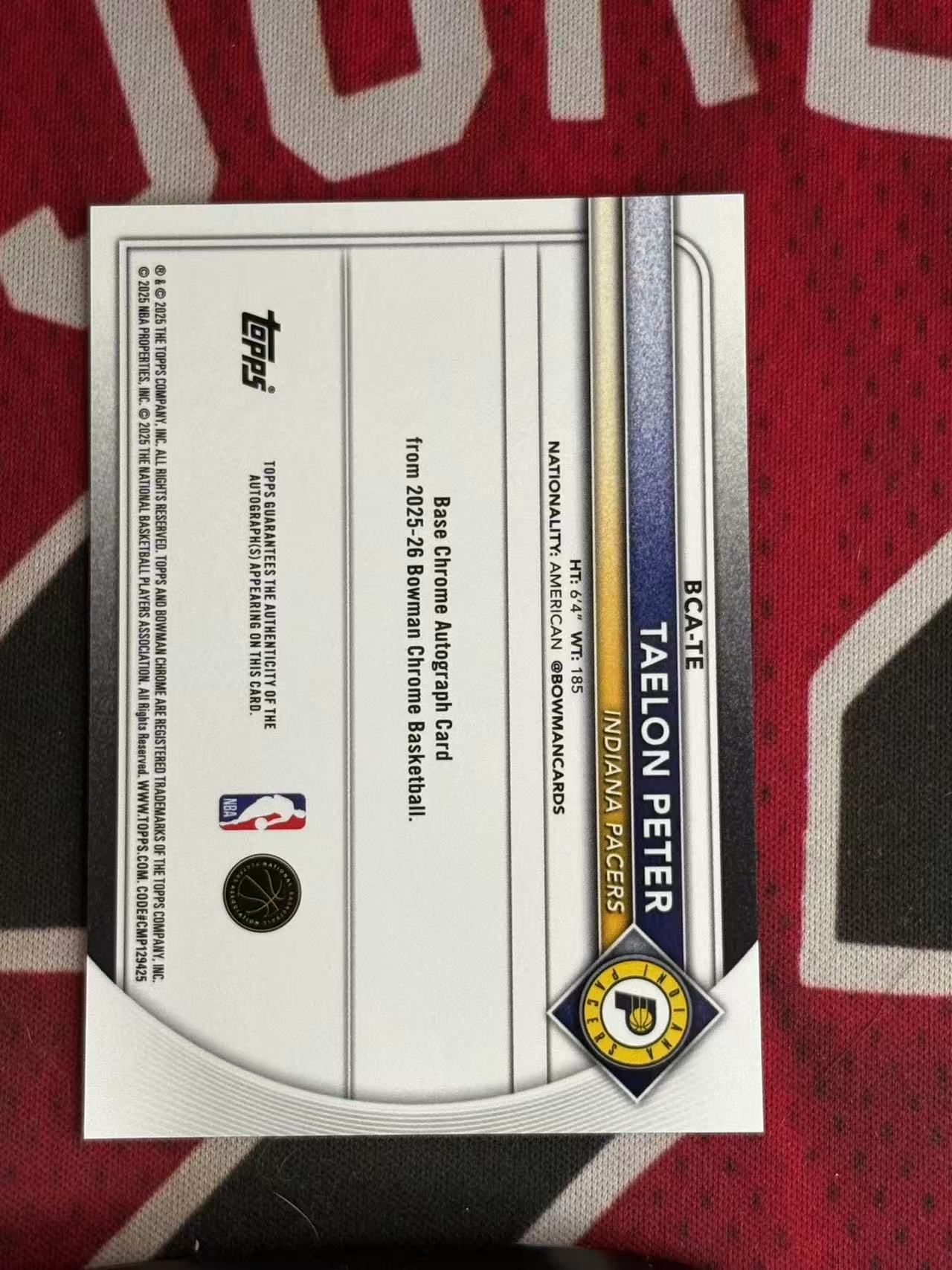 2025-26 TOPPS BOWMAN CHROME Taelon Peter 步行者 新秀RC 泰伦彼得 签字卡 新秀签 专收凑套必备【烂臭嘴拍卖】