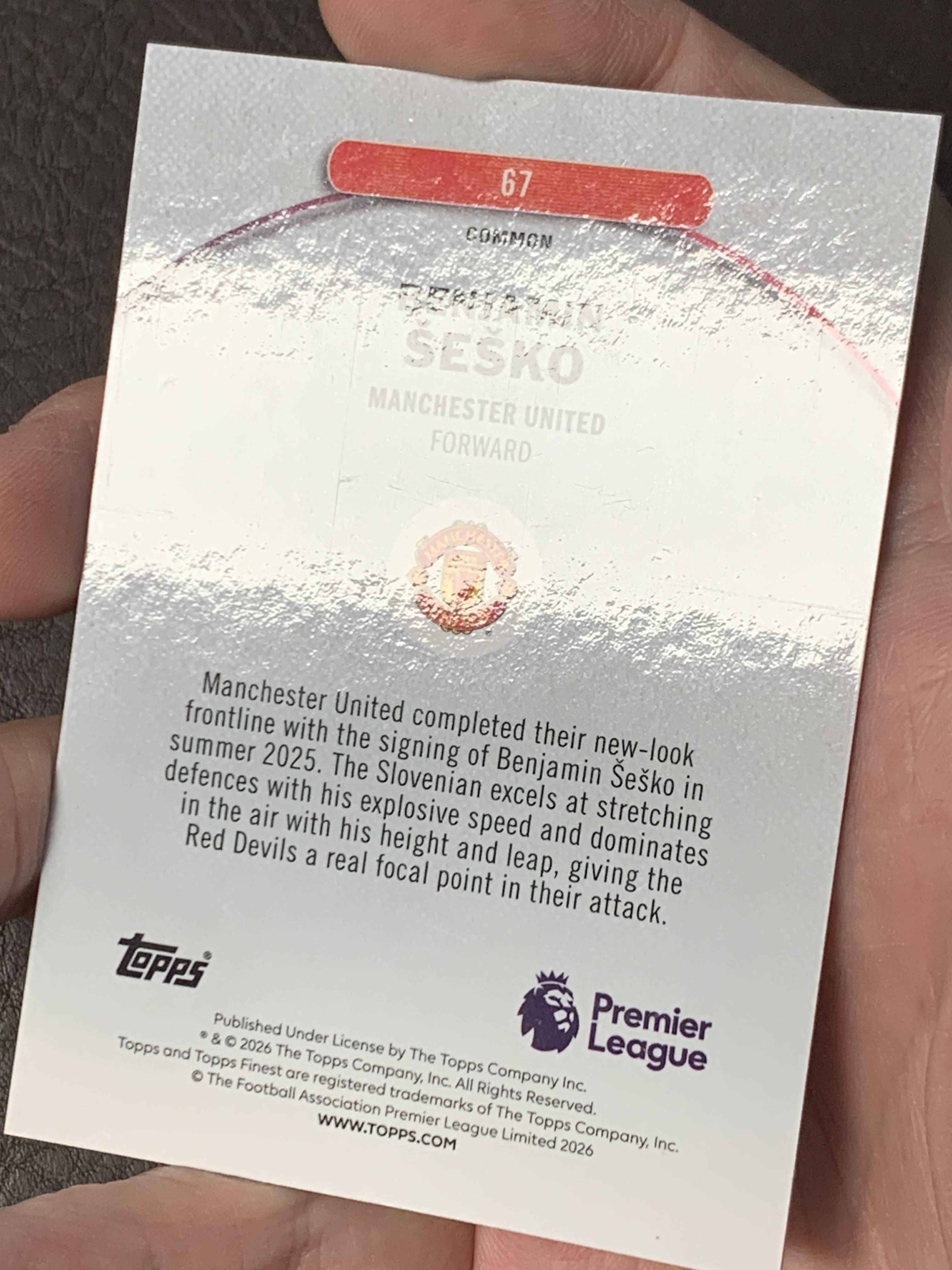 2026 Topps Finest Benjamin Sesko 曼联 本杰明 塞斯科 一级 蓝折 82/150编 莱比锡红牛