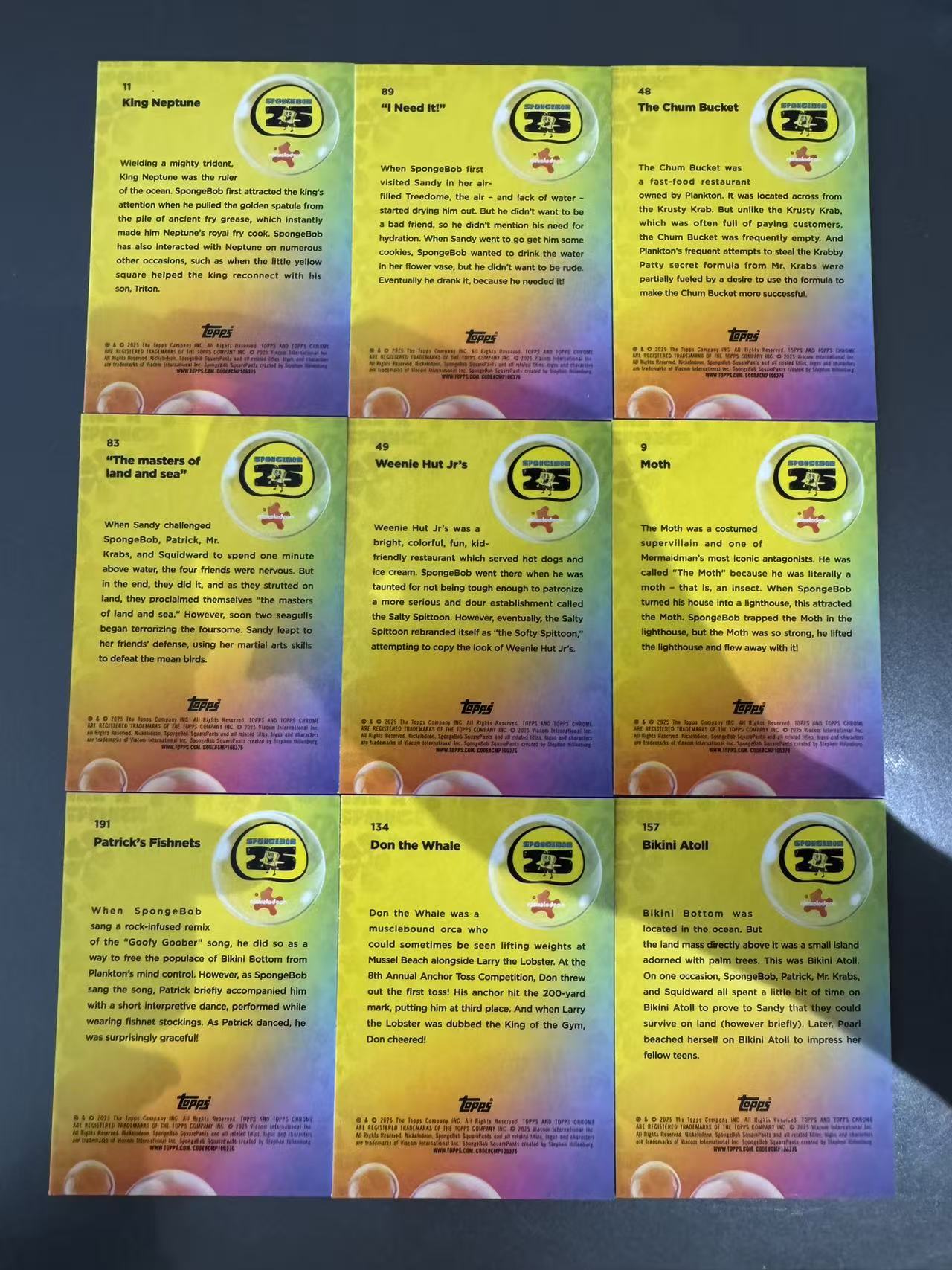 2025 Topps Chrome SpongeBob 25th 海绵宝宝 25周年 手雷独占 绿折 9张Lot 选图精美 卡品如图 收藏凑套