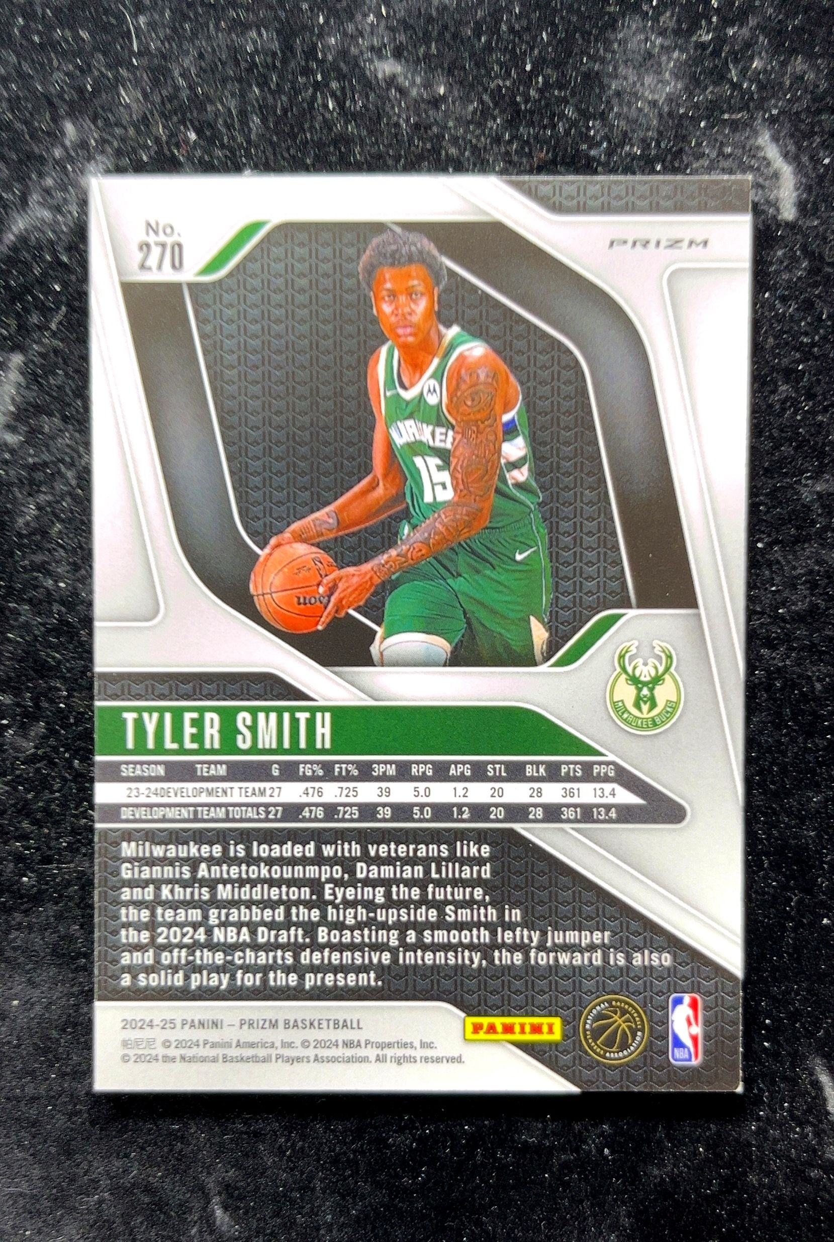 【小白1%代卖】2024 Panini Prizm RC 新秀 Tyler Smith 泰勒·史密斯 银折 折射 新秀 RC 卡品如图 高价值 #270 Milwaukee Bucks 0702