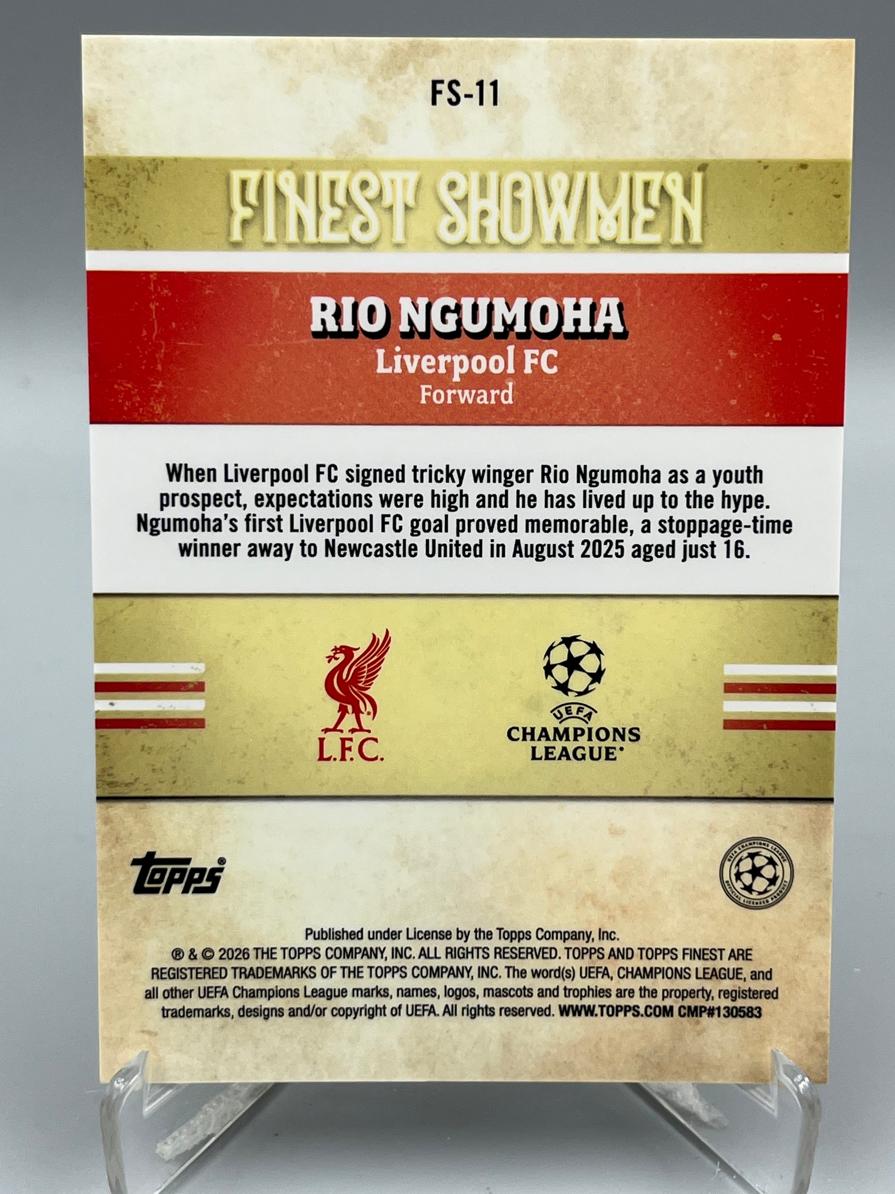 2026 Topps Finest Rio Ngumoha RC 欧战欧冠 恩古莫哈 新秀 英格兰 利物浦 表演家 Showmen 特卡 银折【暴富 仇总】y23