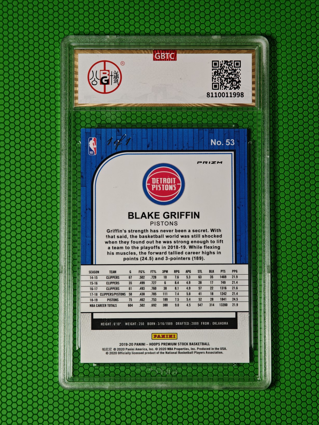 2019-20 Panini Hoops Premium Stock Blake Griffin 活塞 快船 布雷克格里芬 白魔兽 1/1编黑Shimmer折 凑套专收必备 限量1张 1of1