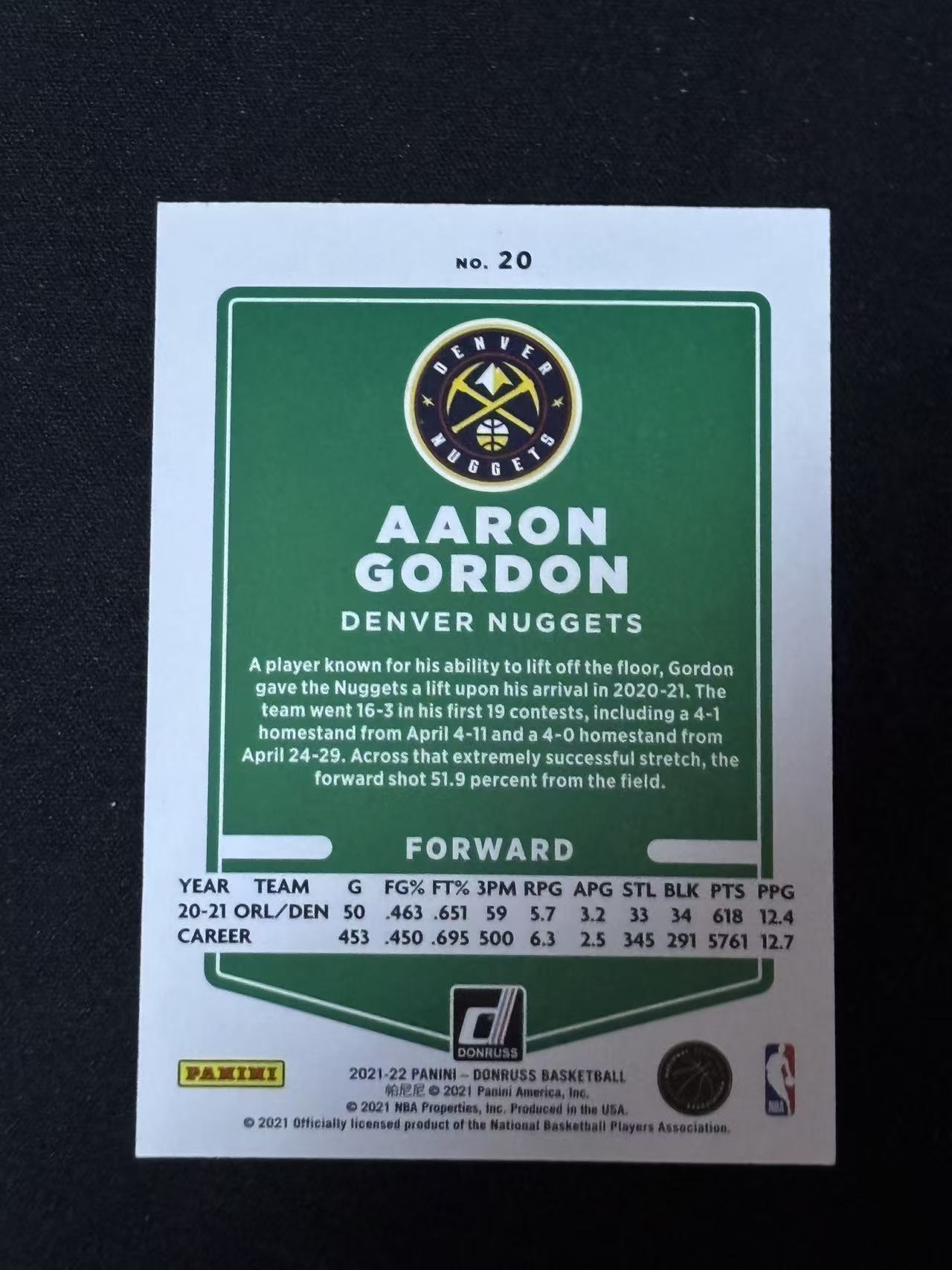 2021-22 Panini Donruss Aaron Gordon 【磊子球星卡】杜蕾斯 阿隆 戈登 掘金 佛光折 149编 扣篮王 收藏必备