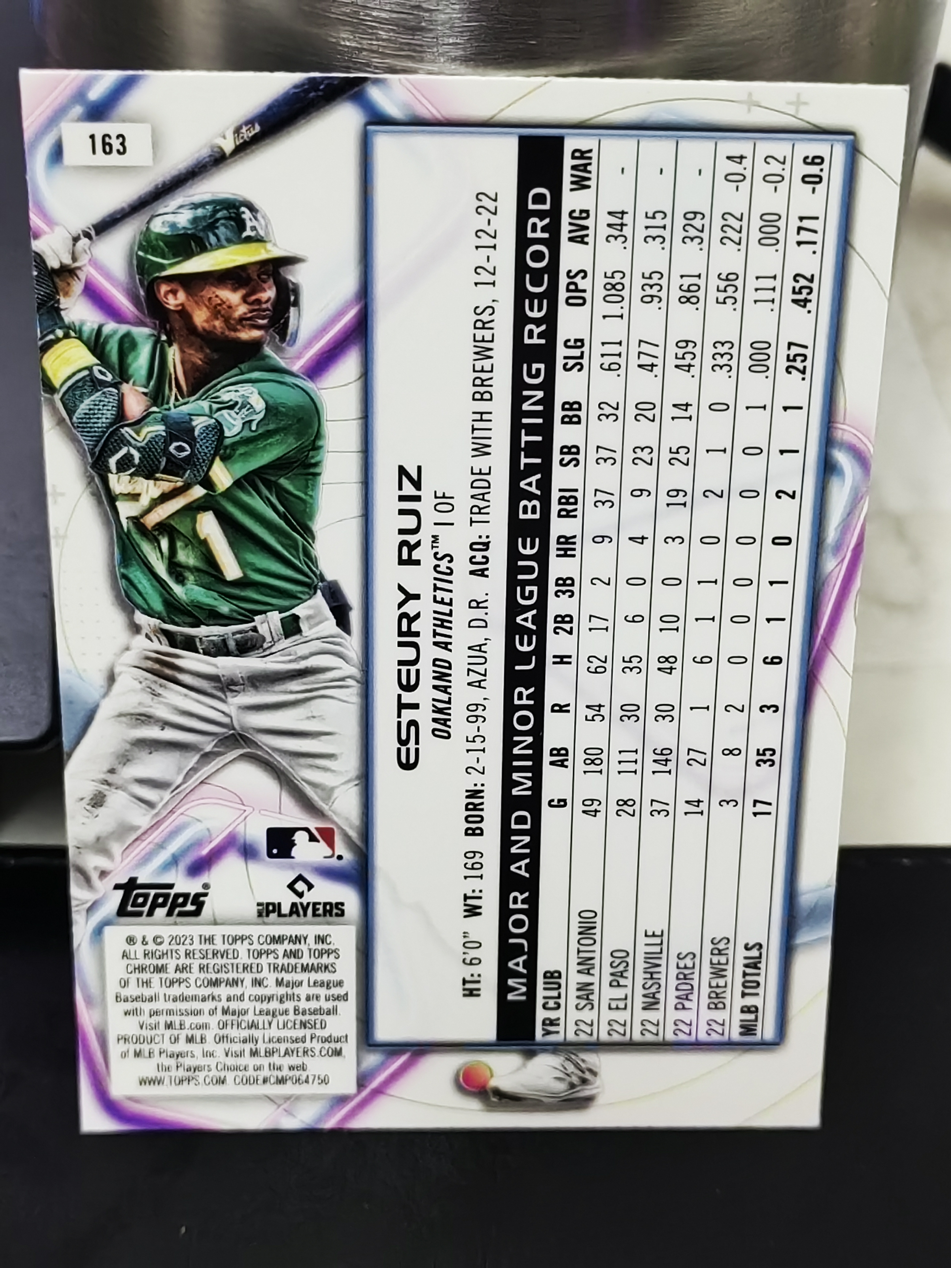 2023 Topps Cosmic Chrome Esteury Ruiz RC Topps MLB 新秀 埃斯特里 鲁伊斯 奥克兰运动家 篮 白边白角 不保卡品 卡品如图