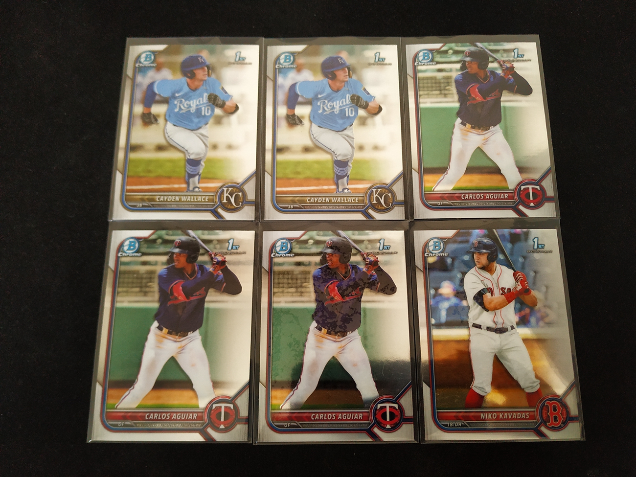 11-8 wdhk 200 【钢蛋儿拍卖】 Topps 2022 Bowman Chrome 皇家队 Royals 6张 1ST 凯登 华莱士 Cayden Wallace 卡洛斯 阿吉亚尔 Carlos Aguiar 等