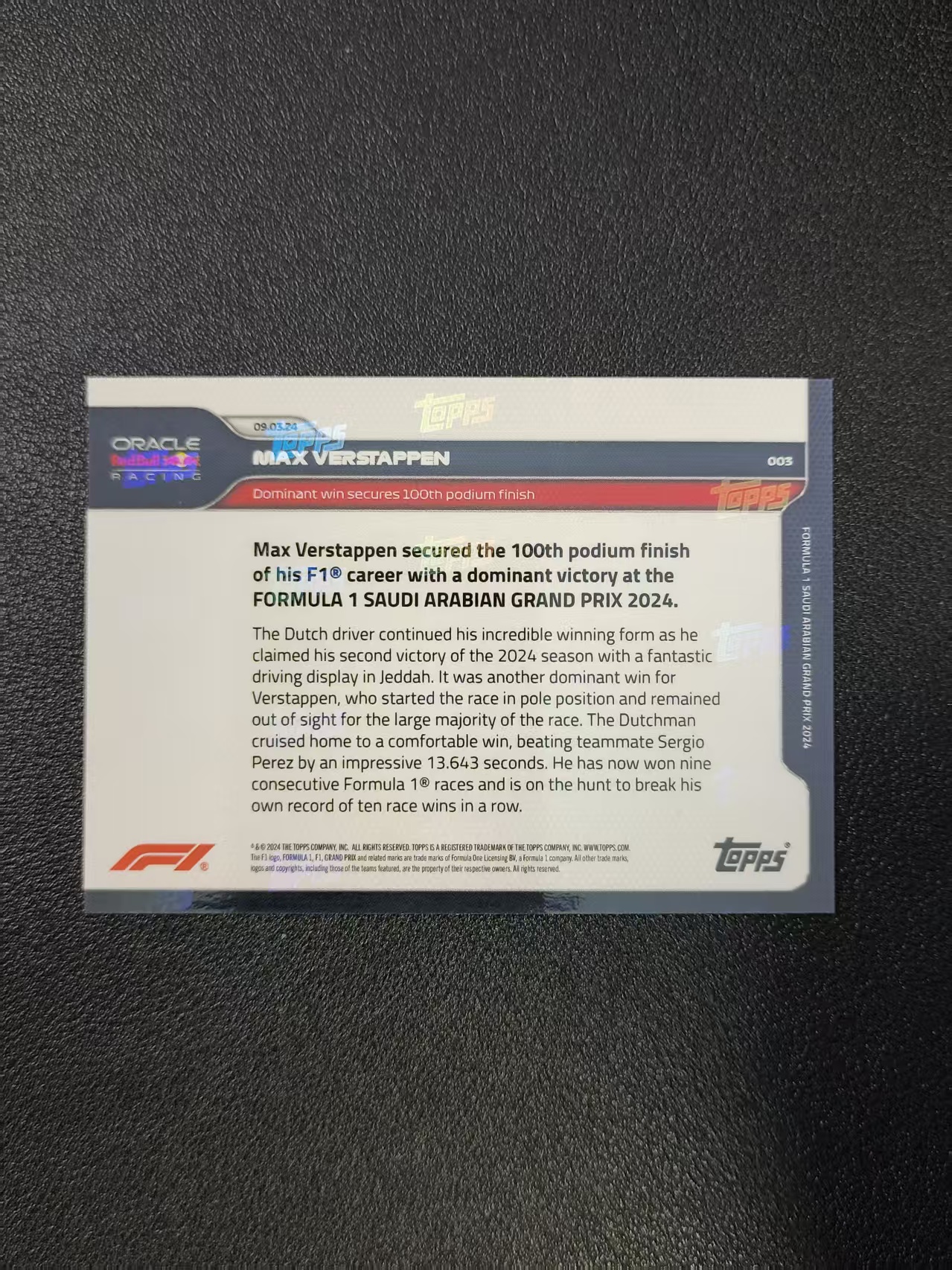2024 Topps Now F1 Max Verstappen 维斯塔潘 红牛 卡品如图 出价前请仔细阅读描述 xyj
