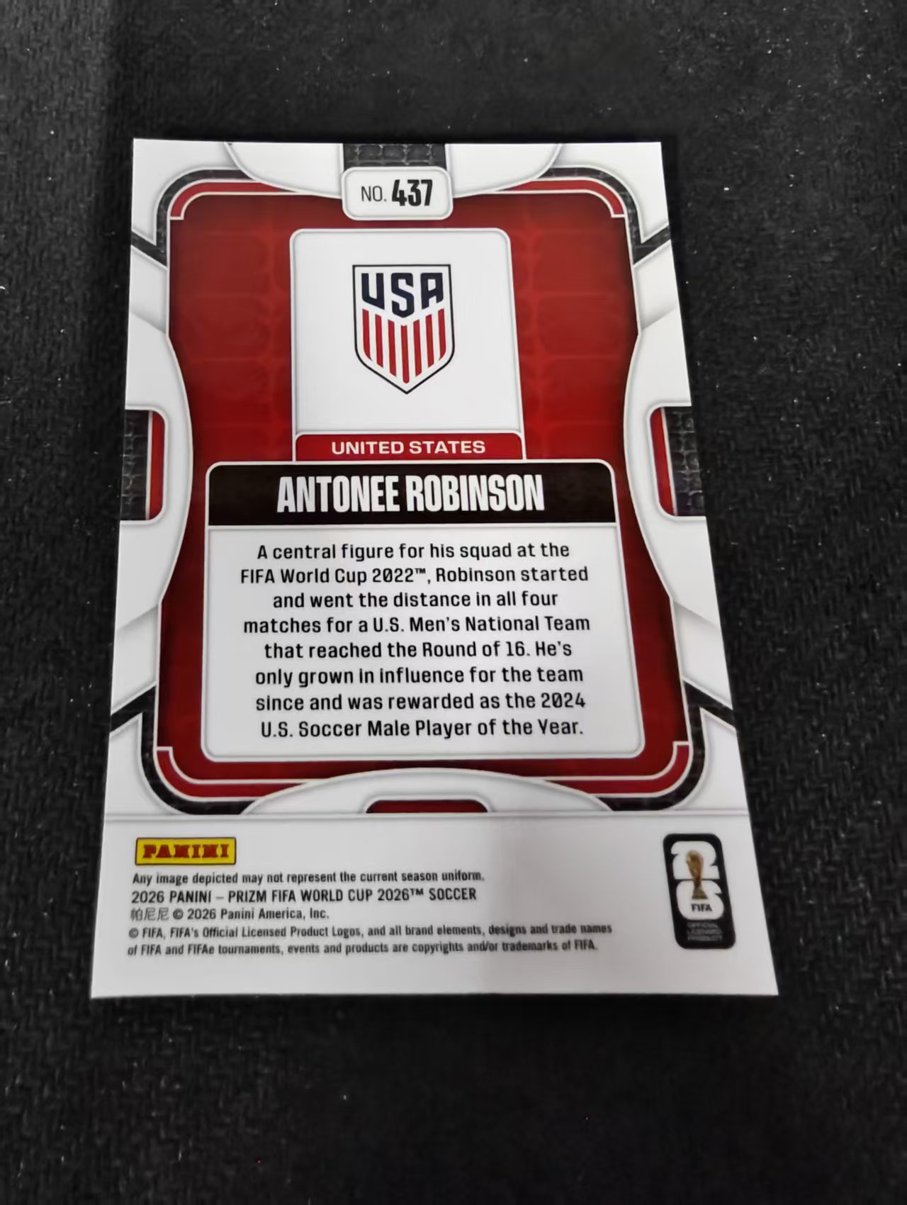 2026 Panini World Cup Prizm Antonee Robinson 安东内 罗宾逊 美国 PZ世界杯 划痕 边角瑕疵#437