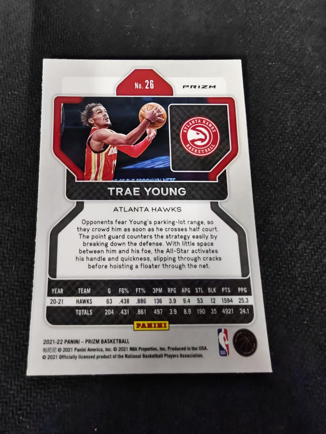 2021-22 Panini Prizm Trae Young 特雷杨 吹杨 老鹰队 银折 PZ 划痕 边角瑕疵 #26