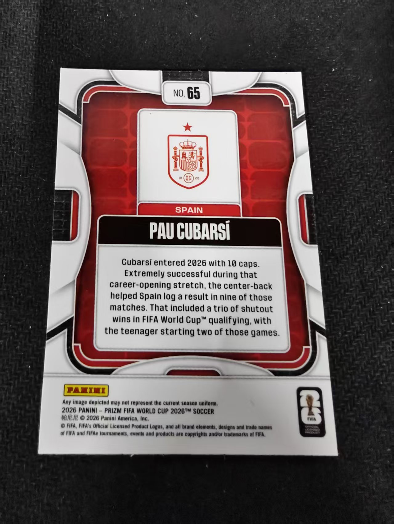 2026 Panini World Cup Prizm Pau Cubarsi 保 库巴西 西班牙 PZ世界杯 划痕 边角瑕疵#65