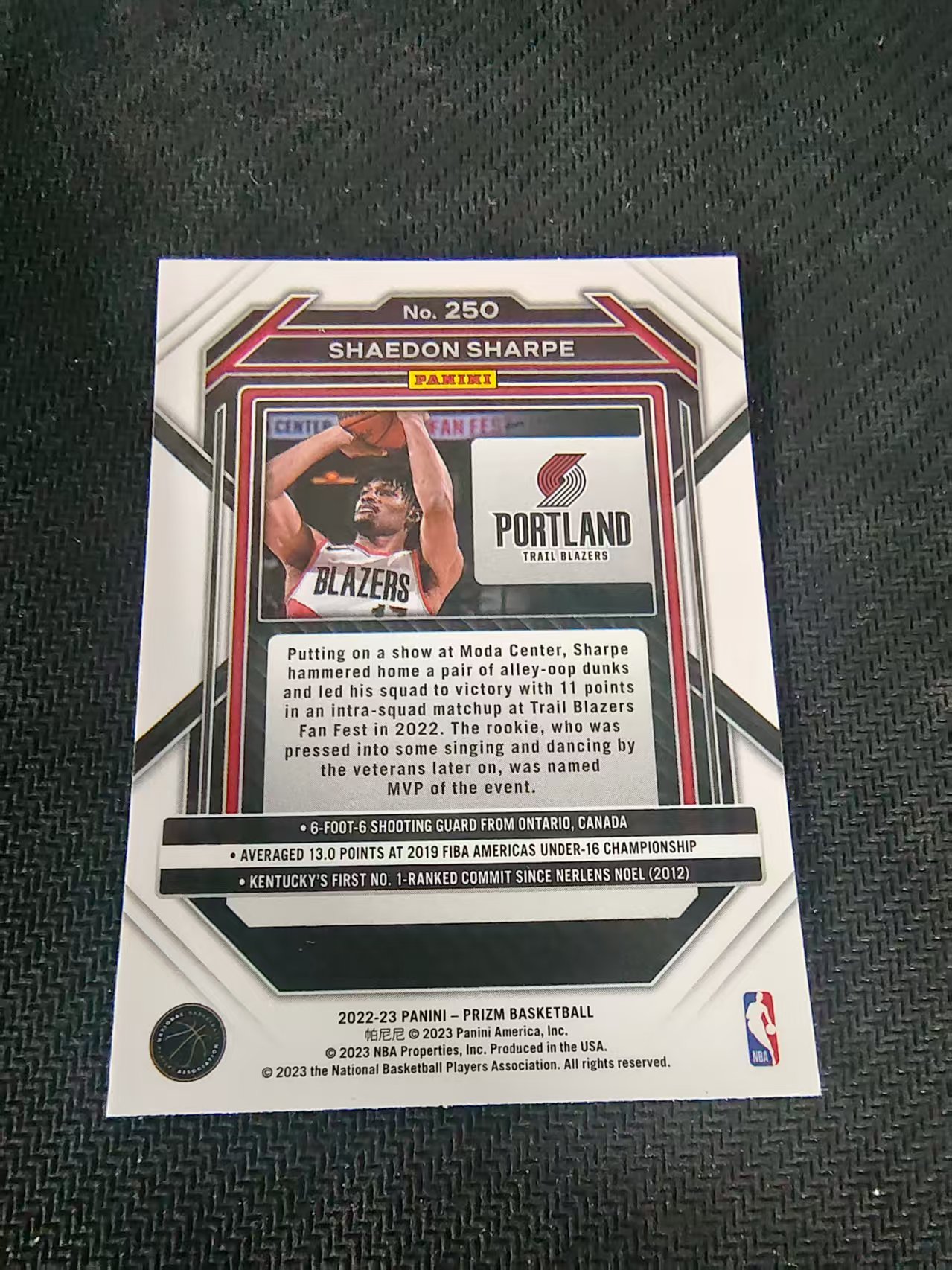 【可合并,不累计】2022-23 panini prizm shaedon sharpe 开拓者 谢登 夏普 新秀 rc PZ 划痕 边角微瑕 介意勿拍 #250