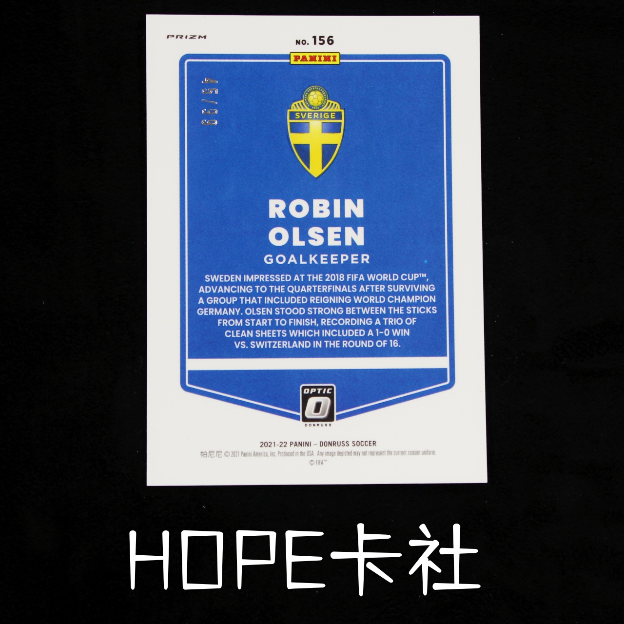 2023-24 Panini Contenders Robin Olsen 世俱杯 罗宾 奥尔森 45/99编 蓝折【HOPE代卖(4.5%含卡淘)】