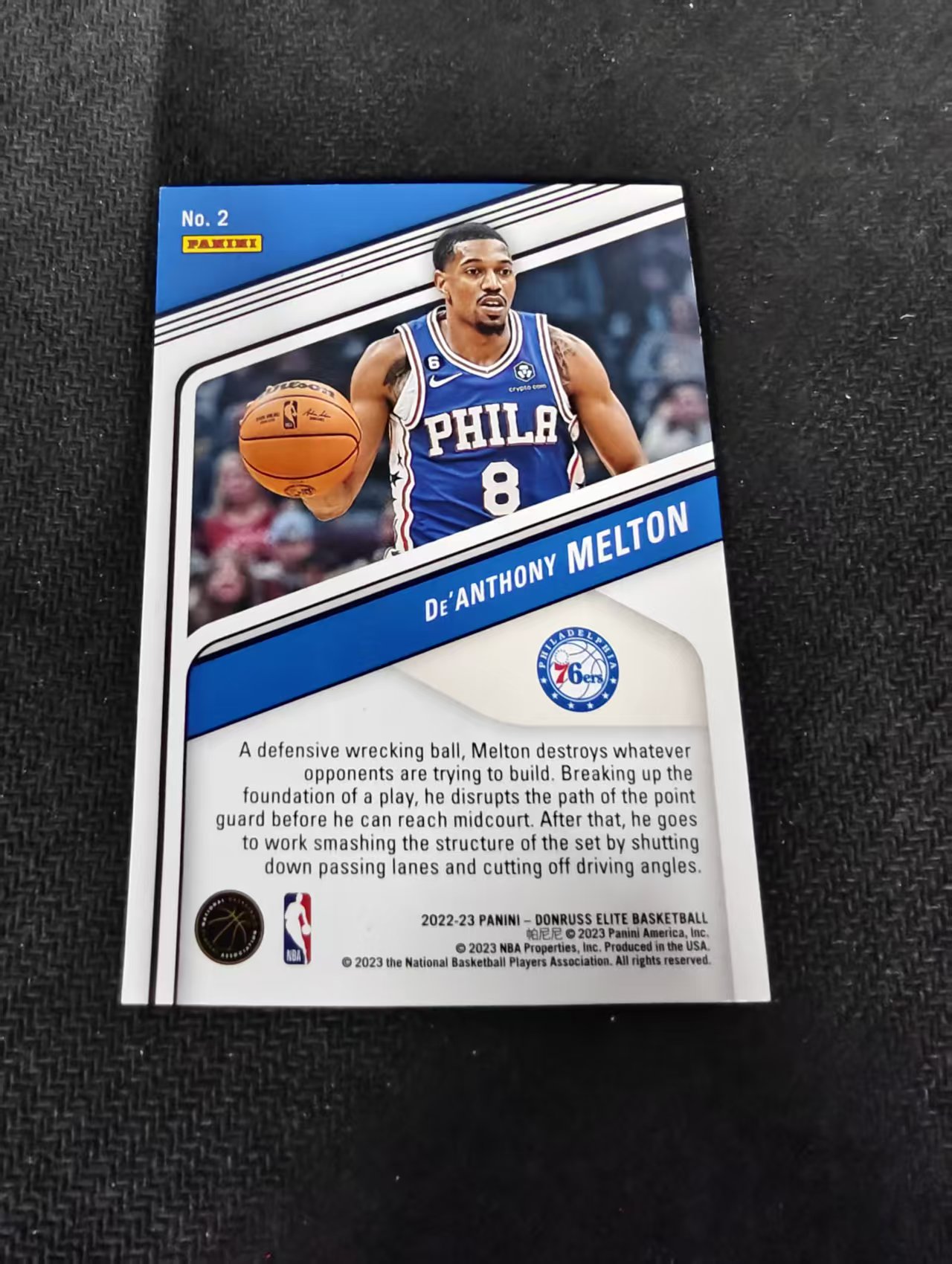 2022-23 Panini Donruss De'Anthony Melton 76人 德安东尼 梅尔顿 杜蕾斯 精英 01/49编 划痕 边角瑕疵