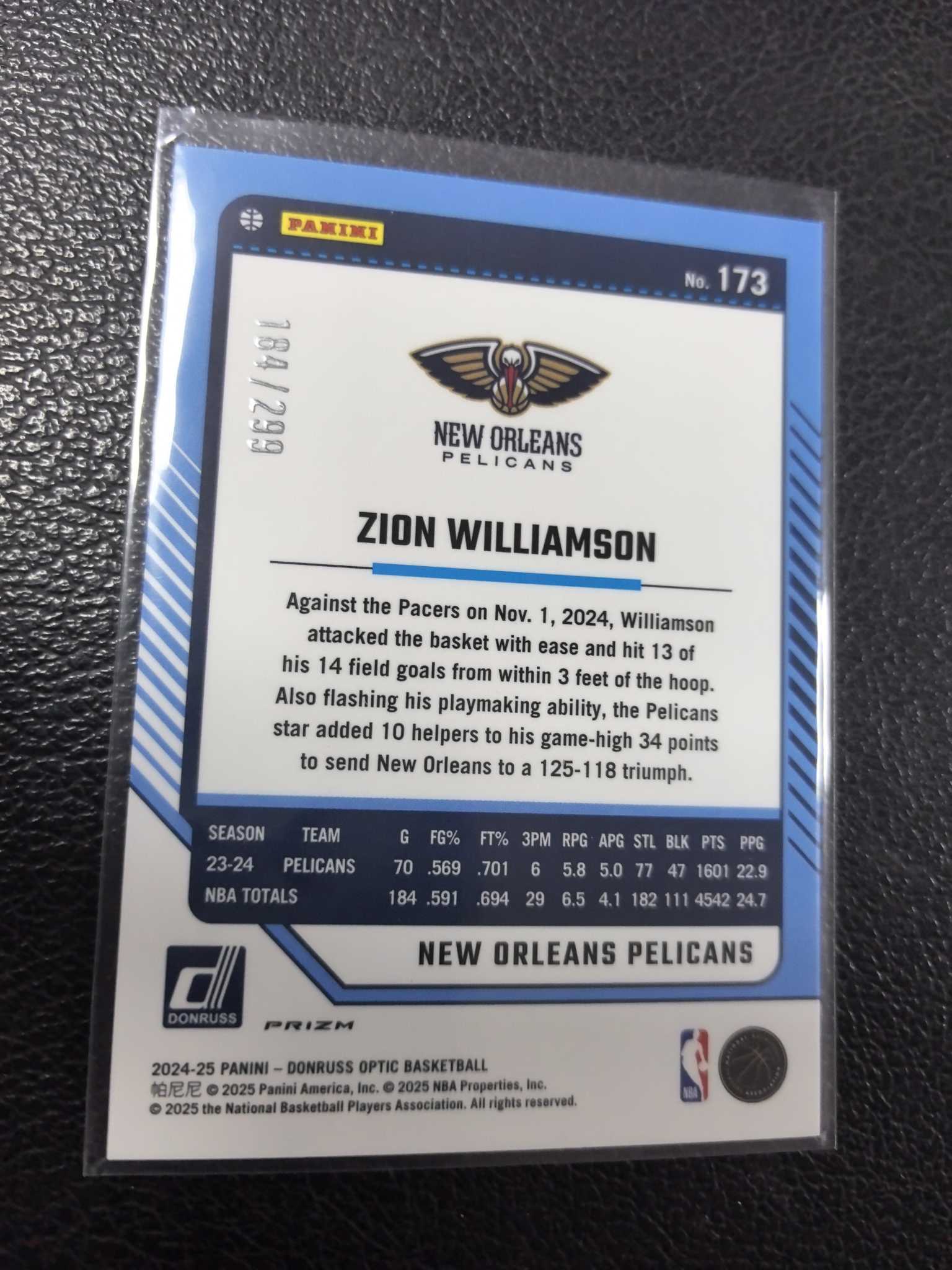 2024-25 锡安 威廉姆斯 299编 op 橙折 龙鳞 hype 折射 鹈鹕 12-3