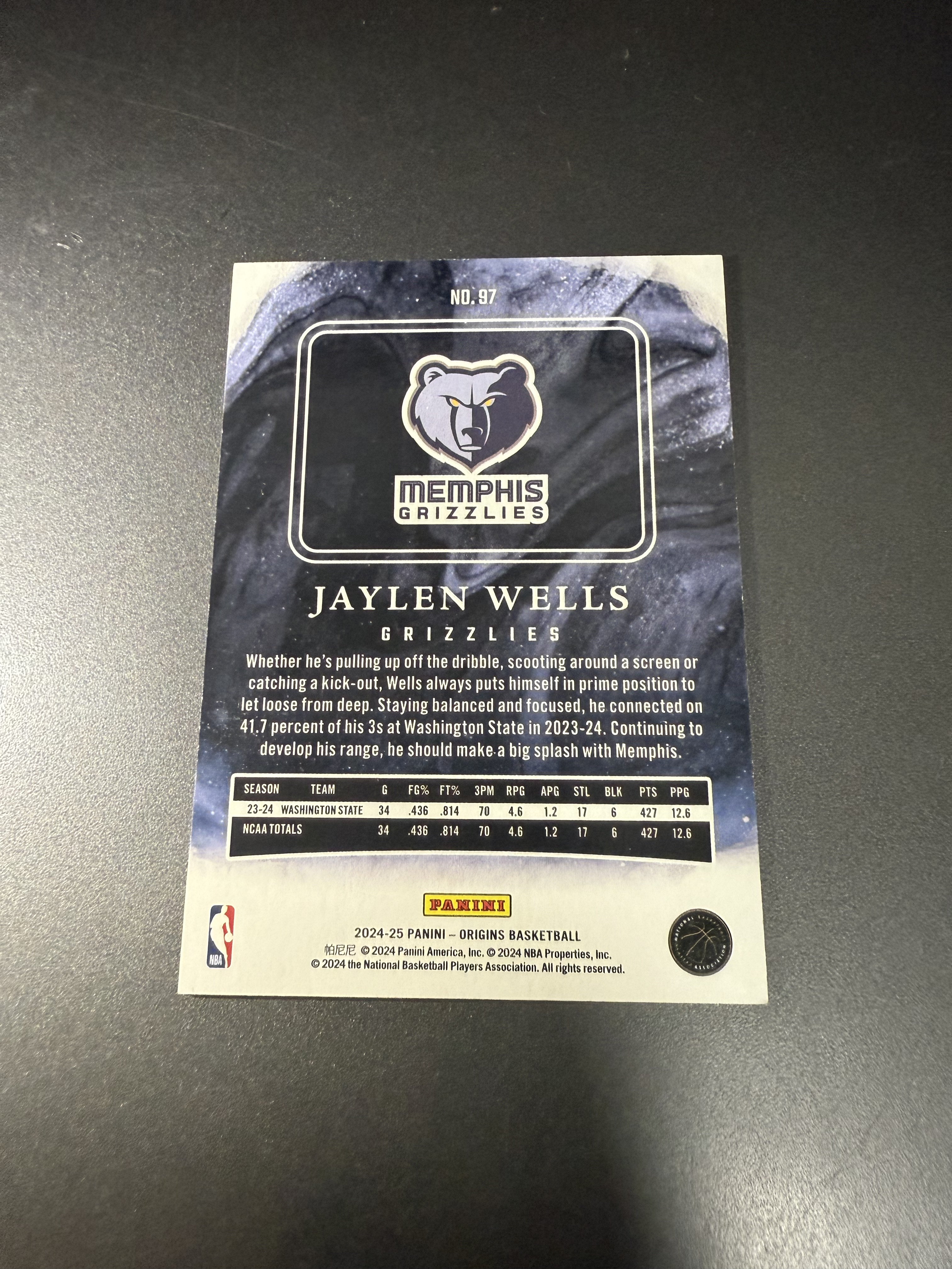 2024-25 Panini Origins Jaylen Wells RC 杰伦 威尔斯 新秀 起源 蓝折 99编 CC
