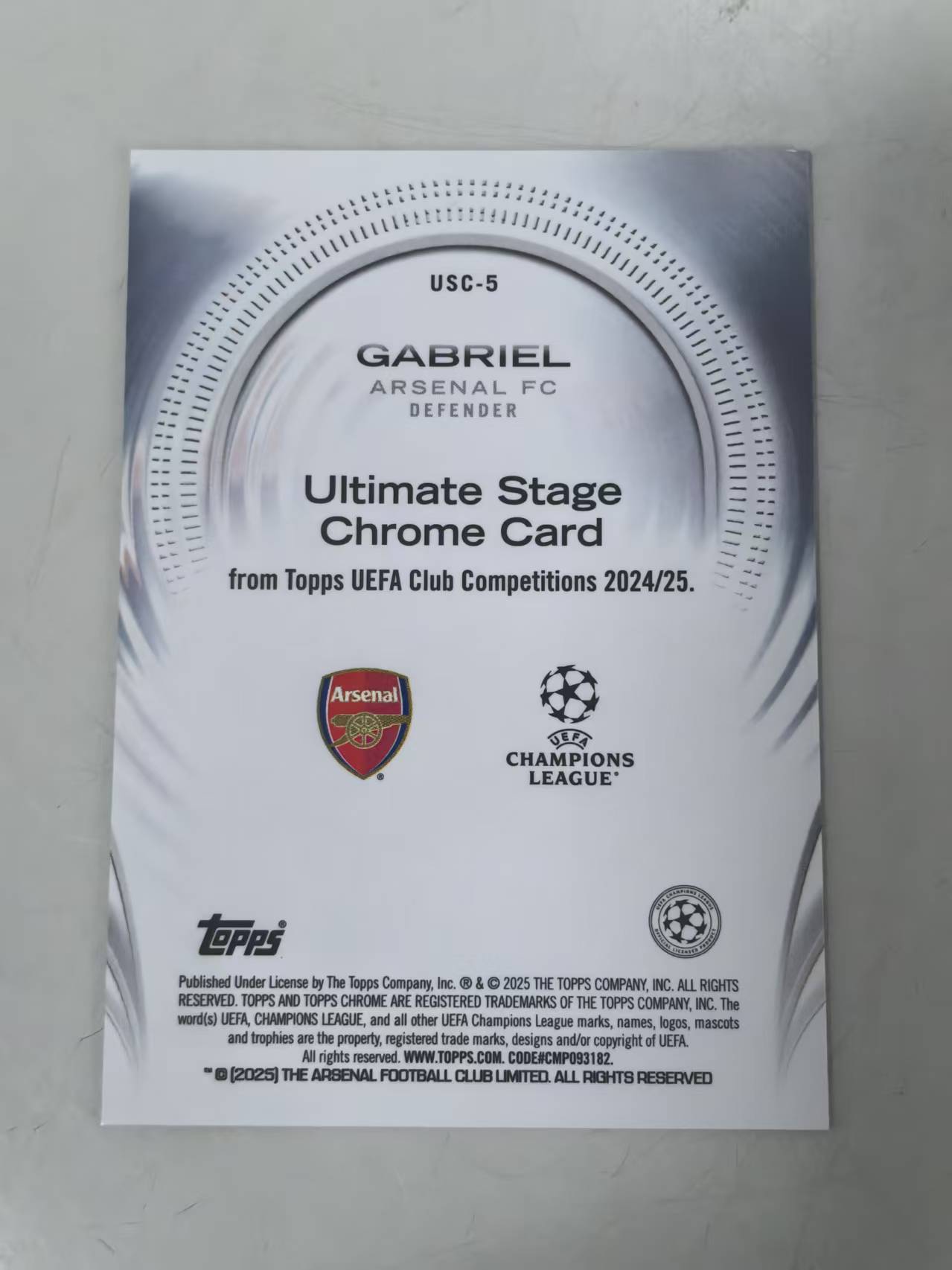 2025 Topps Topps Gabriel #USC-5 欧战UCC 阿森纳 欧冠 加布里埃尔 泡泡银折 199编 【梅东】 银泡泡折