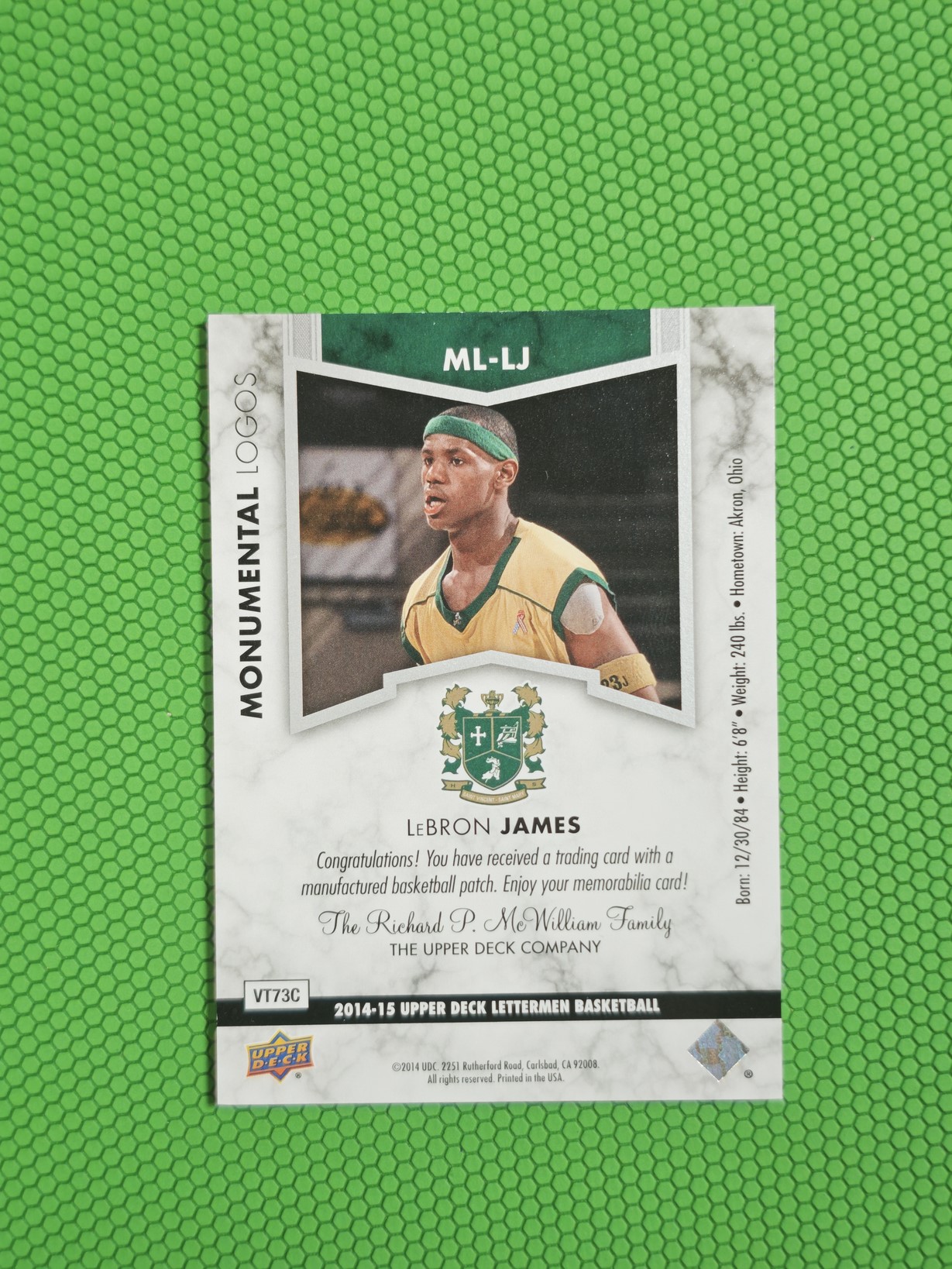 2014-15 Upper Deck Lettermen LeBron James 圣文森特 圣玛丽 湖人 勒布朗詹姆斯 小小皇帝高中时期 暴力Patch 看画 应该不是亲穿 15张可凑套