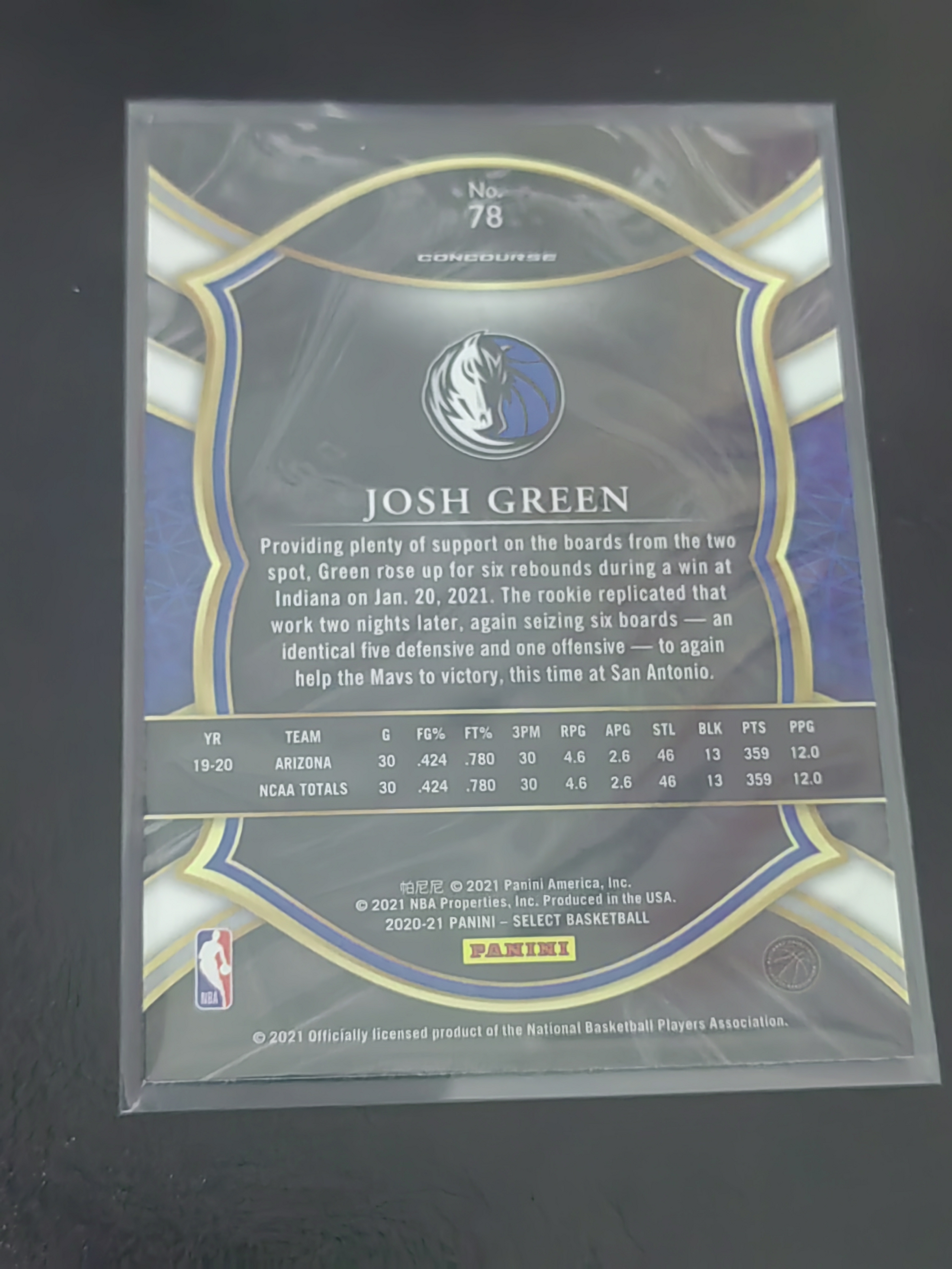 2021 Panini Select Josh Green RC SELECT 新秀 乔什·格林 独行侠 篮 白边白角 不保卡品 卡品如图
