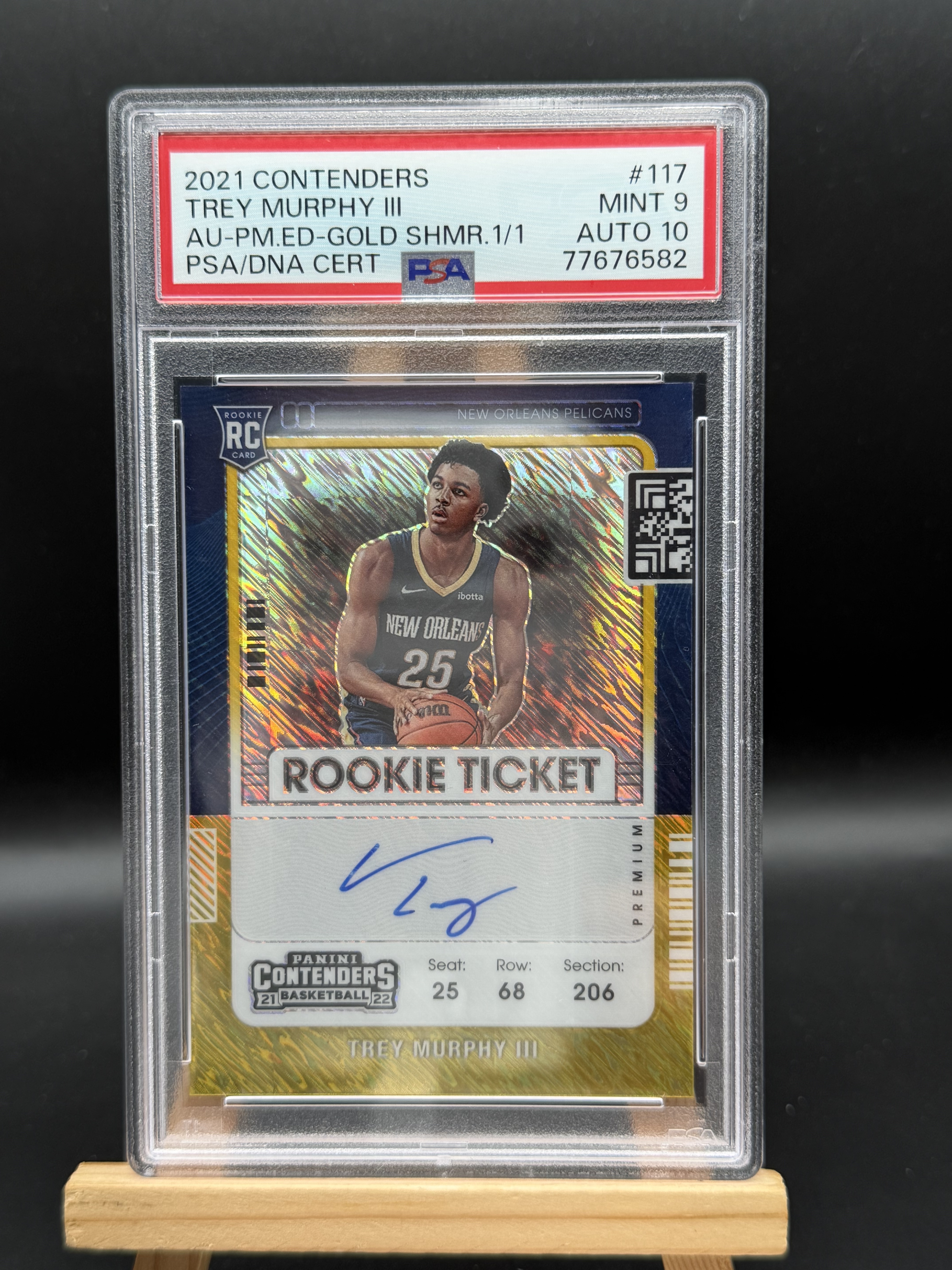 2021 Panini Contenders Trey Murphy III RC 特雷 墨菲 鹈鹕 球票 金shimmer折 金雨点折 爆金 1/1编 1of1 新秀 卡签 PSA9/10分 #杰少