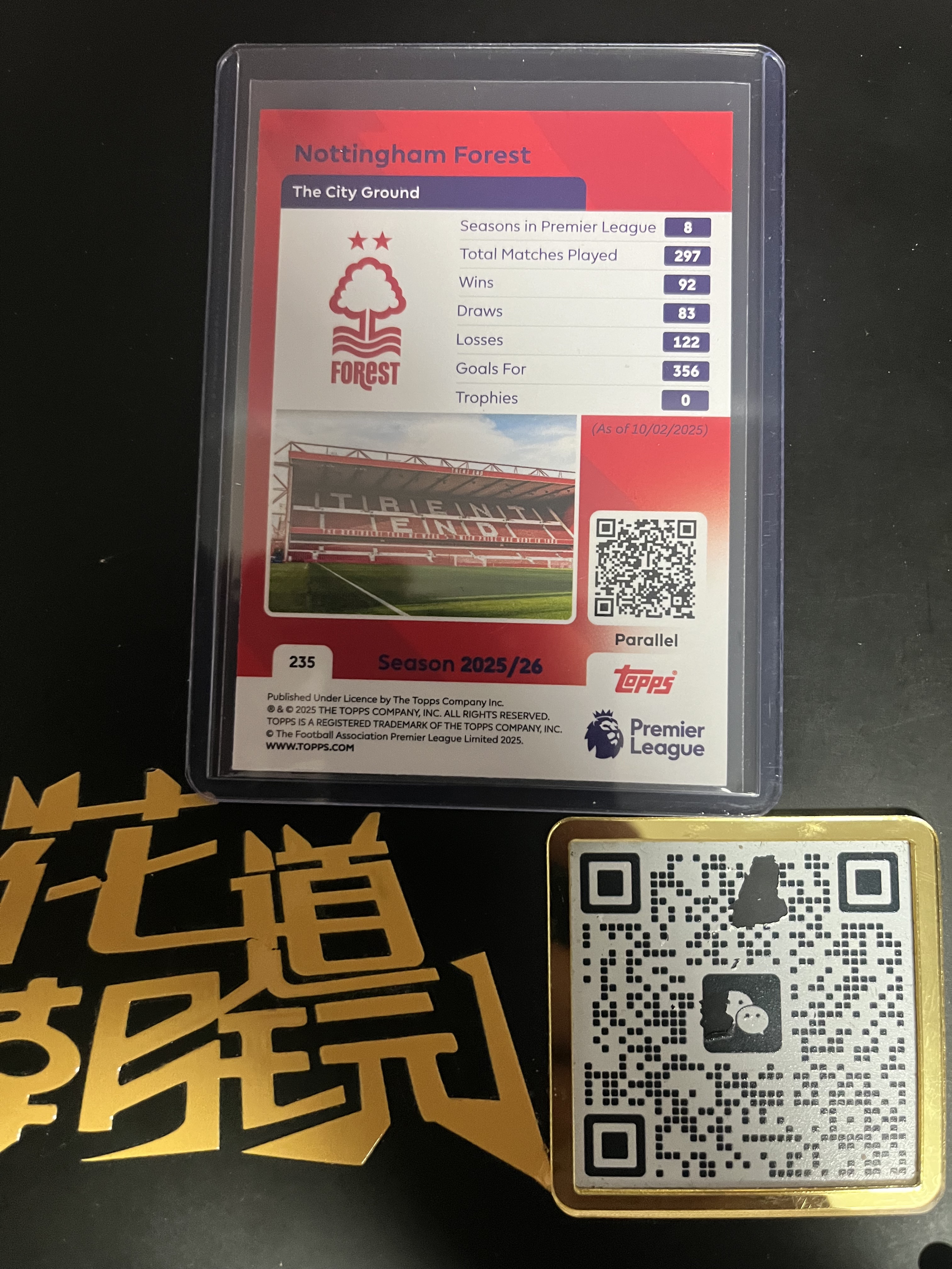 2025 Topps Premier forest 英超 NOTTINGHAM FOREST 诺丁汉森林 队徽 特卡 113/150编 卡品如图 只合并当日订单【金叔代拍梦近】