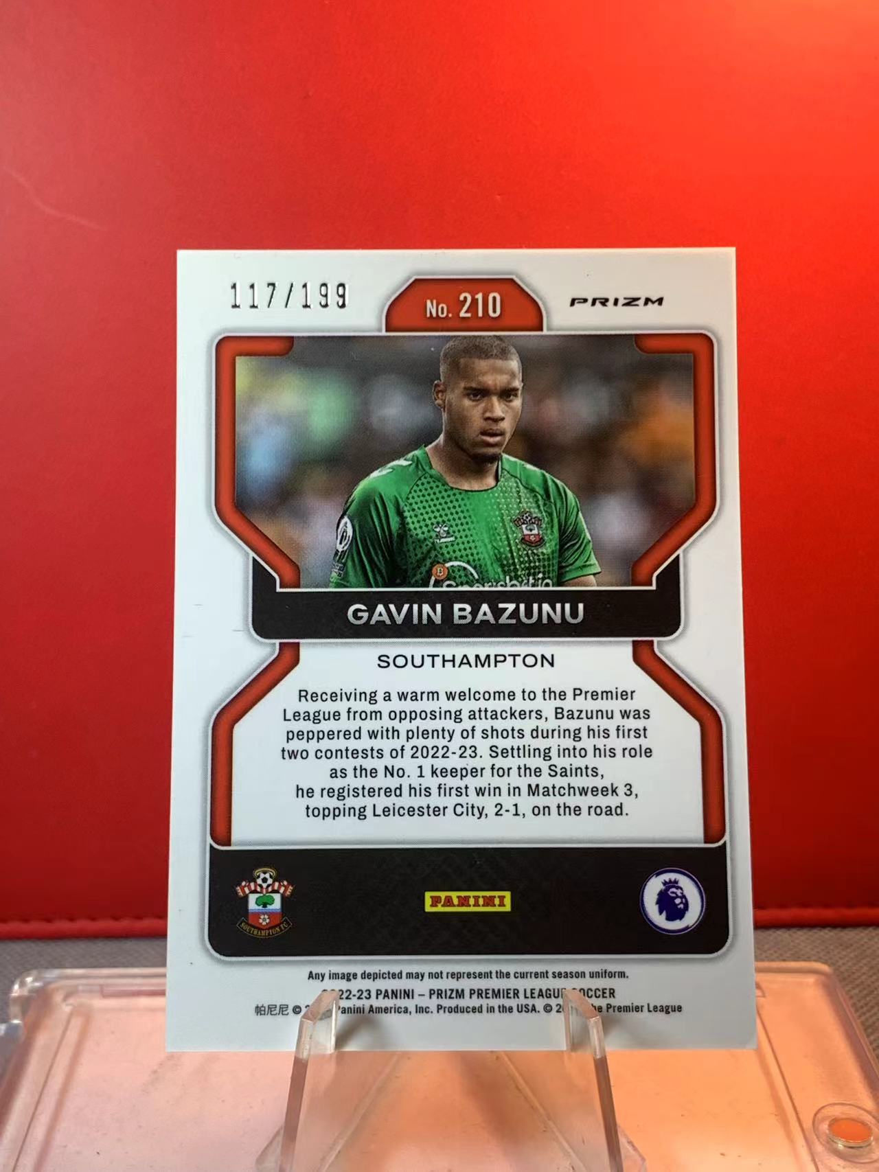 (詹叔代拍)2022-23 panini prizm 英超PZ Gavin Bazunu 加文 巴祖努 南安普顿 新秀rc 117/199编 粉折 顺丰寄付 泰山
